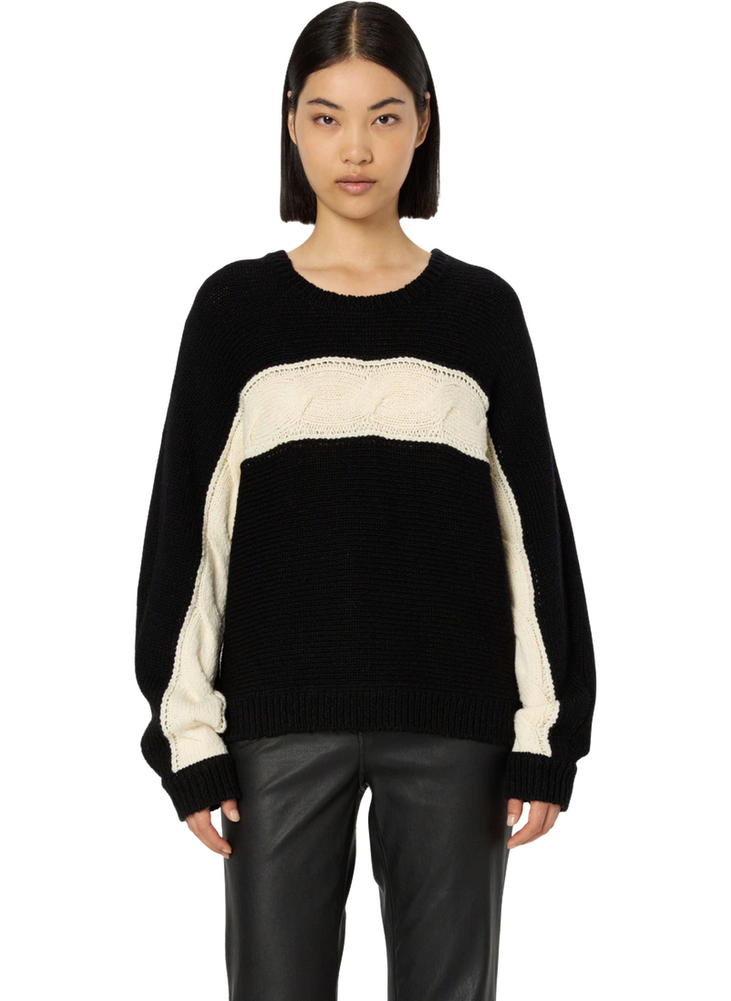 Pull bicolore à torsades en laine - este GERARD DAREL Noir