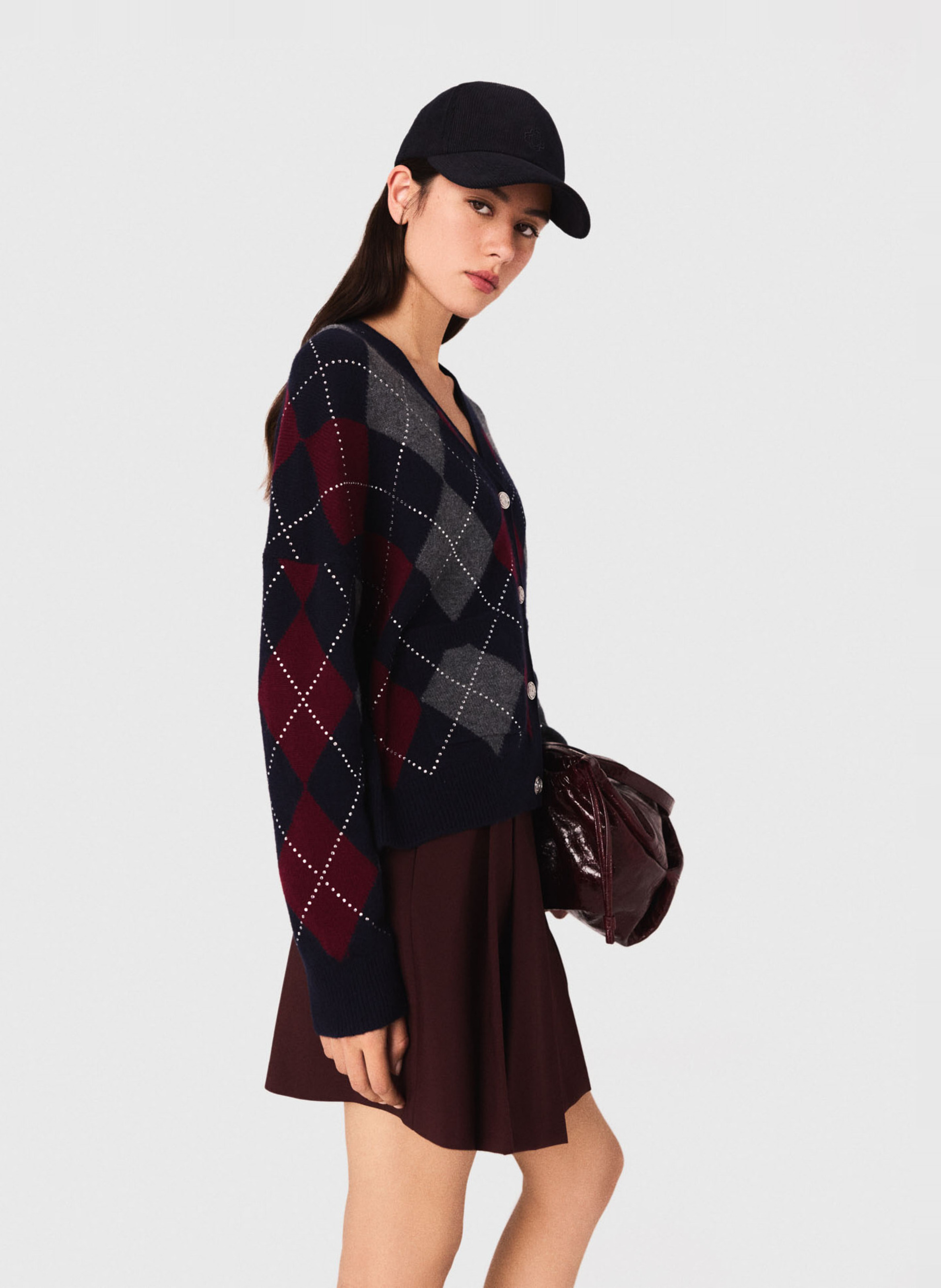 Gilet col v jacquard en laine Bleu