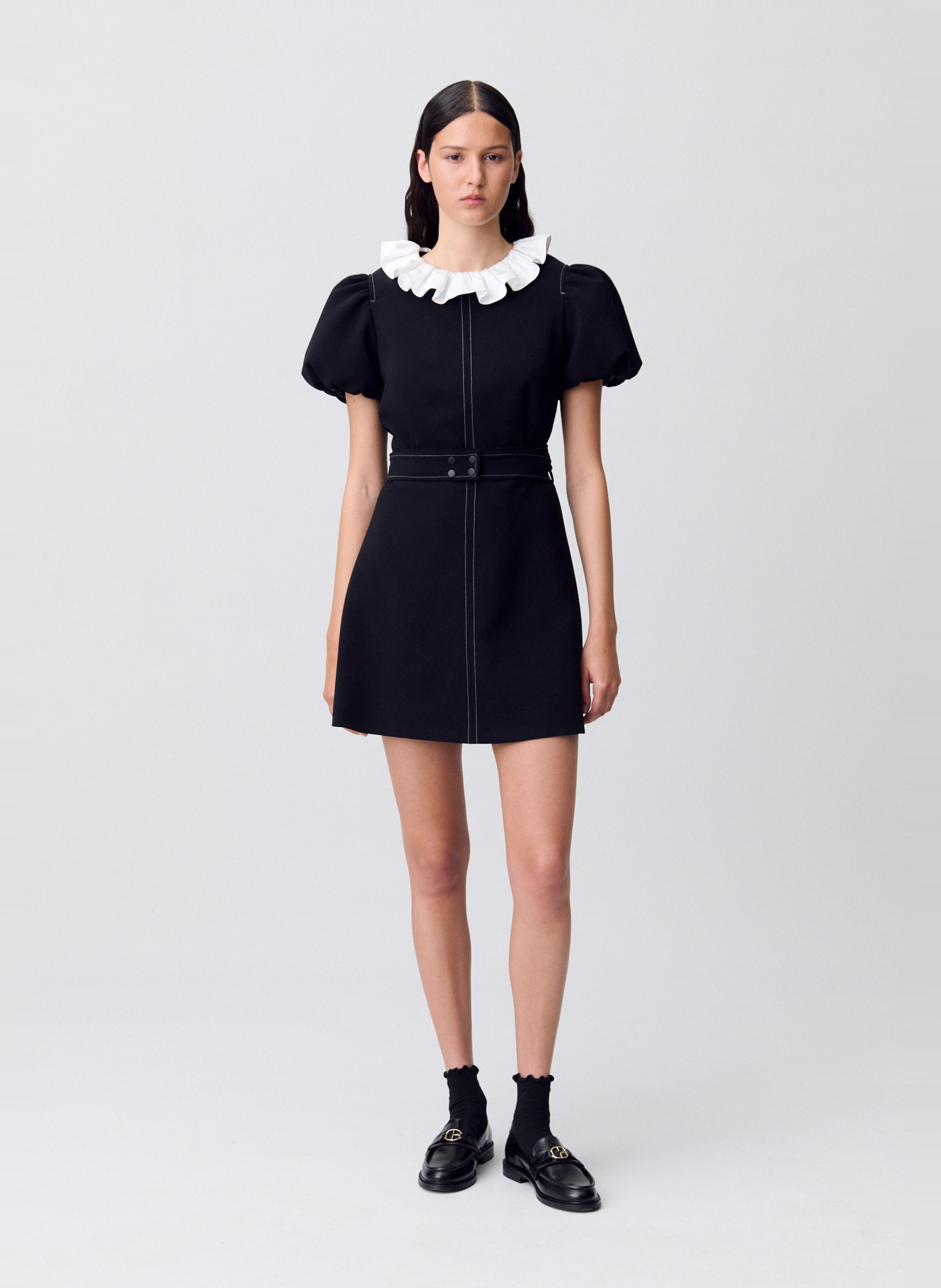 Robe courte cintrée à col volanté romary CLAUDIE PIERLOT Noir