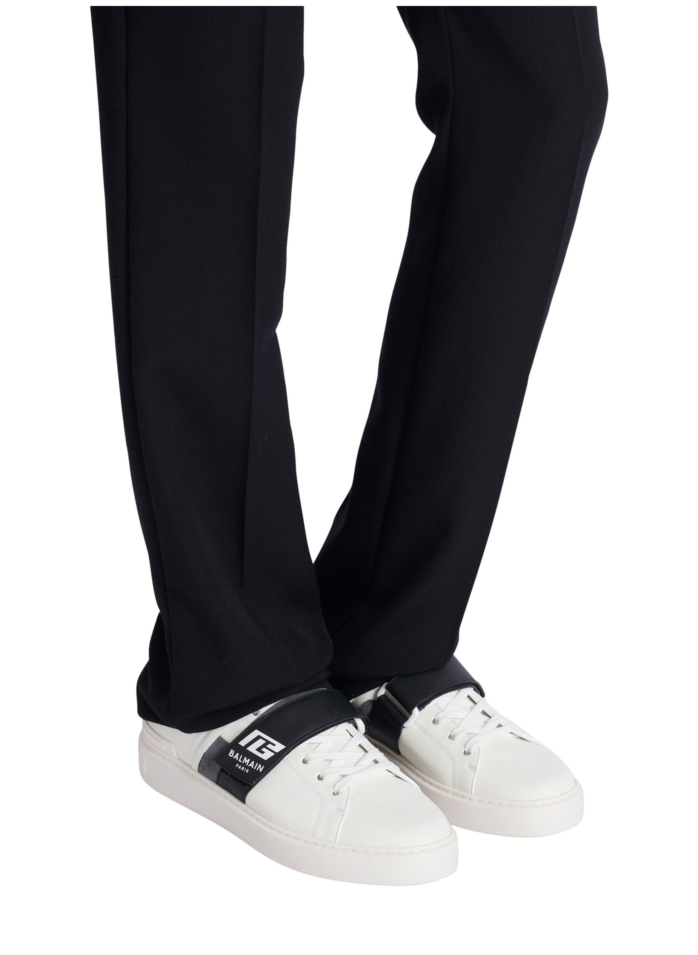 Baskets b-court en cuir de veau avec languette pb BALMAIN Blanc