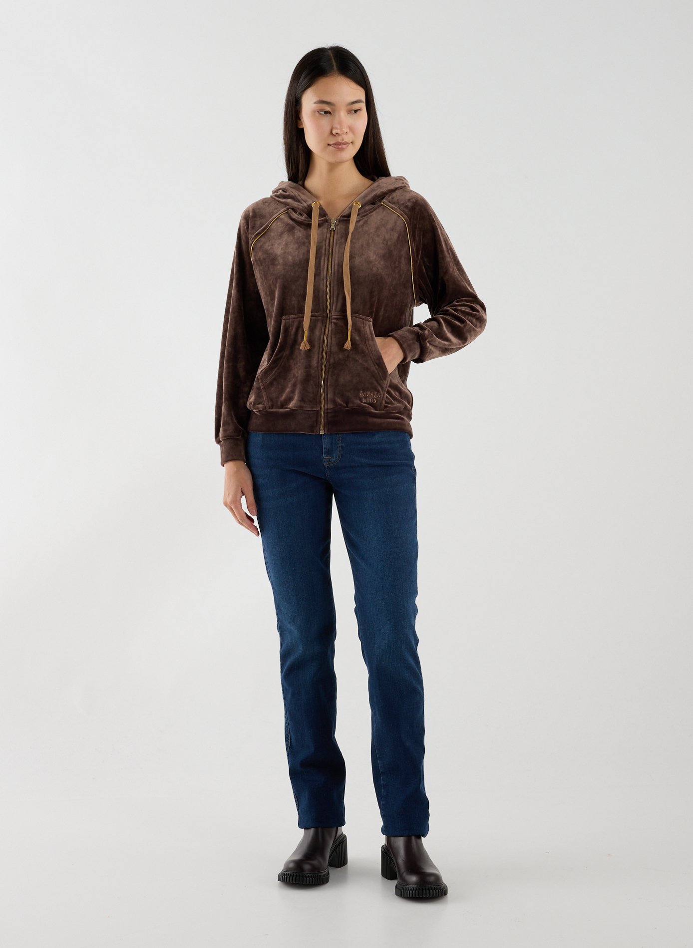 Gilet à capuche en velours BANANA MOON Marron