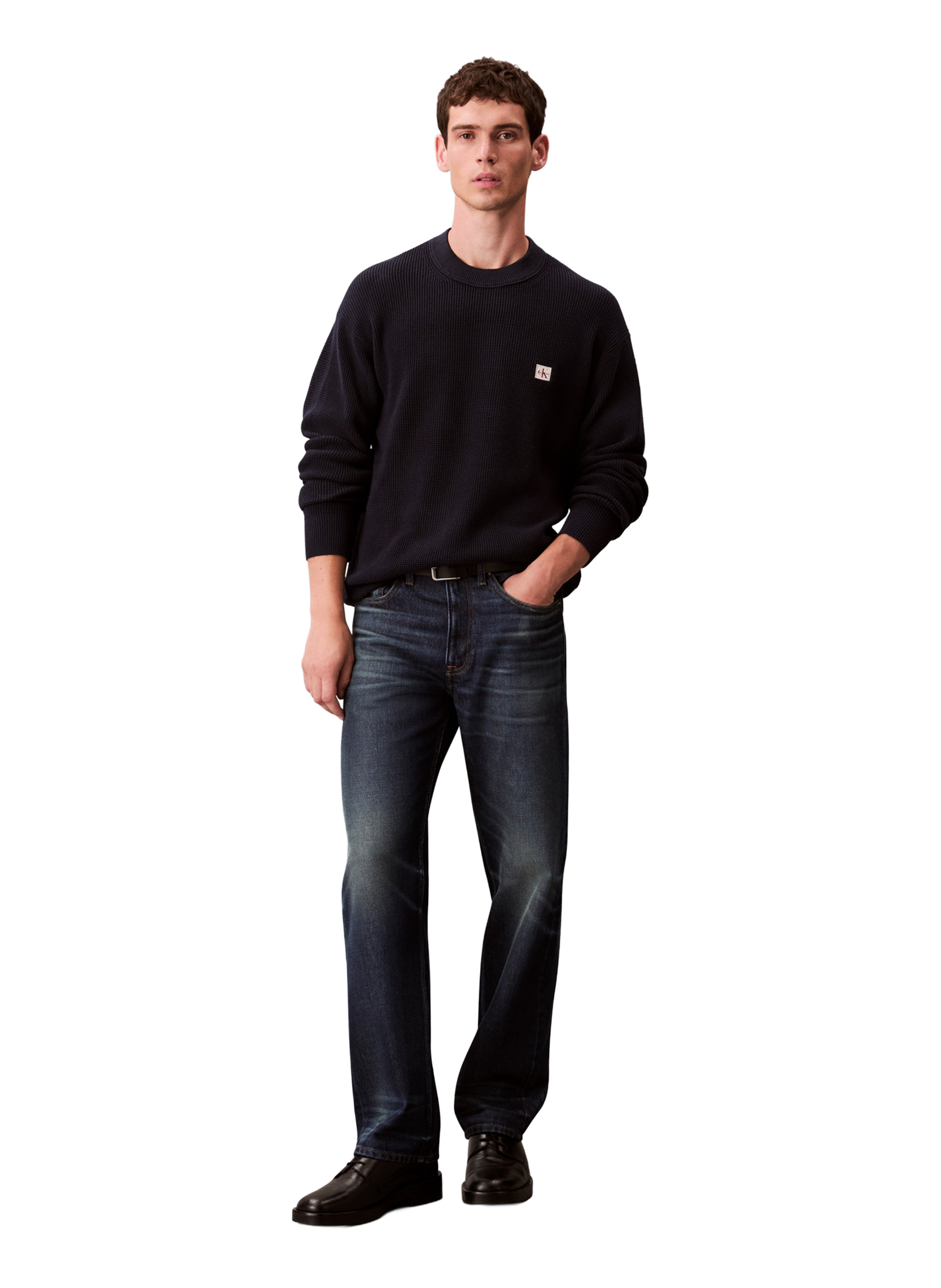 Straight round neck cotton sweater CALVIN KLEIN Blue