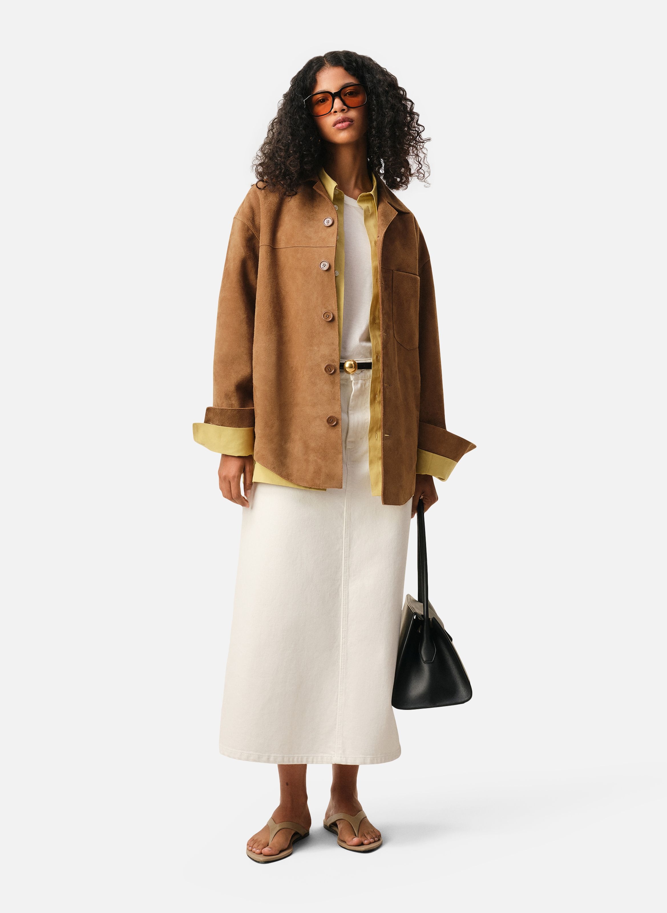 Surchemise boutonnée unisexe en cuir de chèvre AMI PARIS Marron