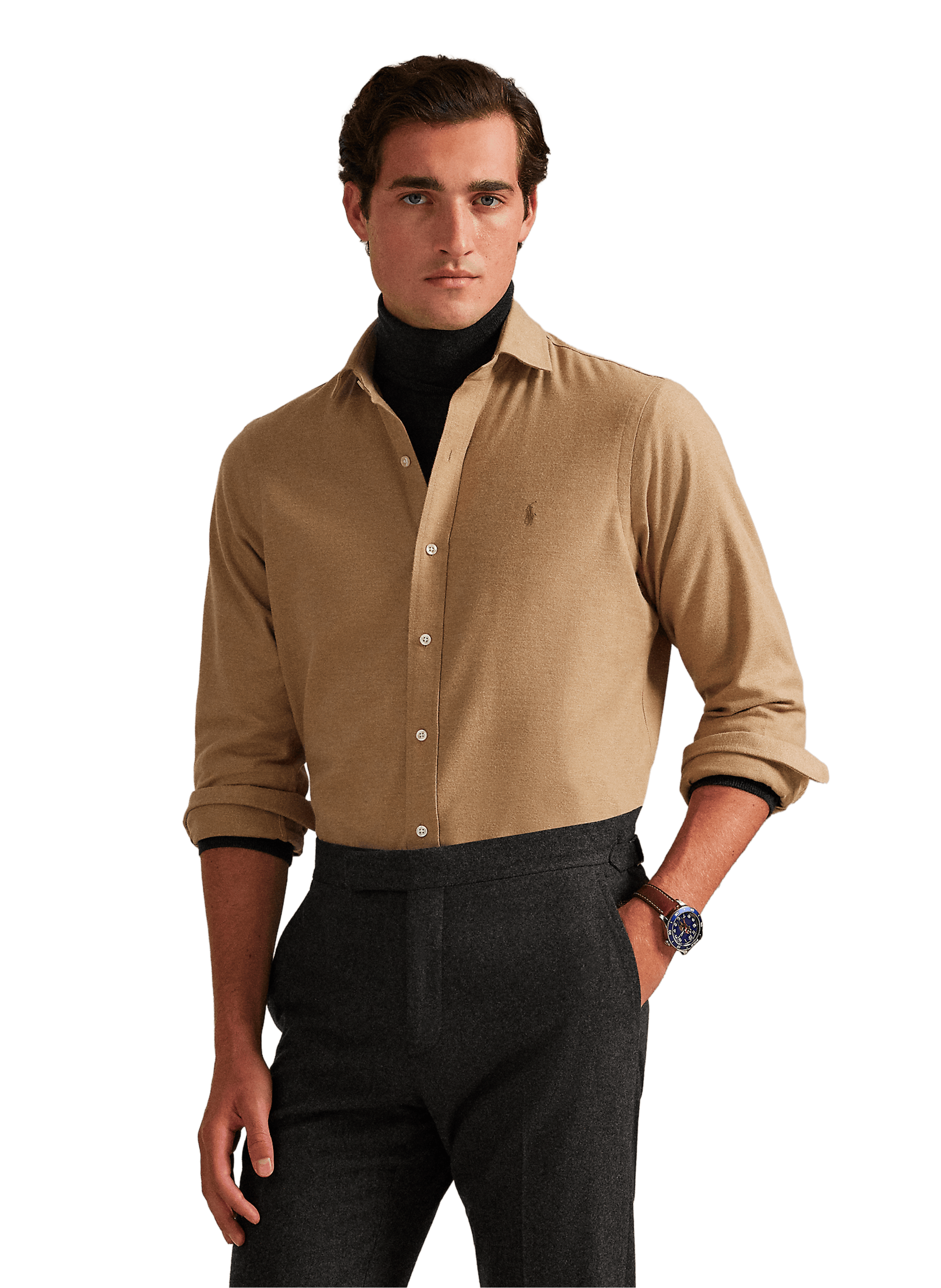 POLO RALPH LAUREN Shirt with classic collar in blended cotton Grey