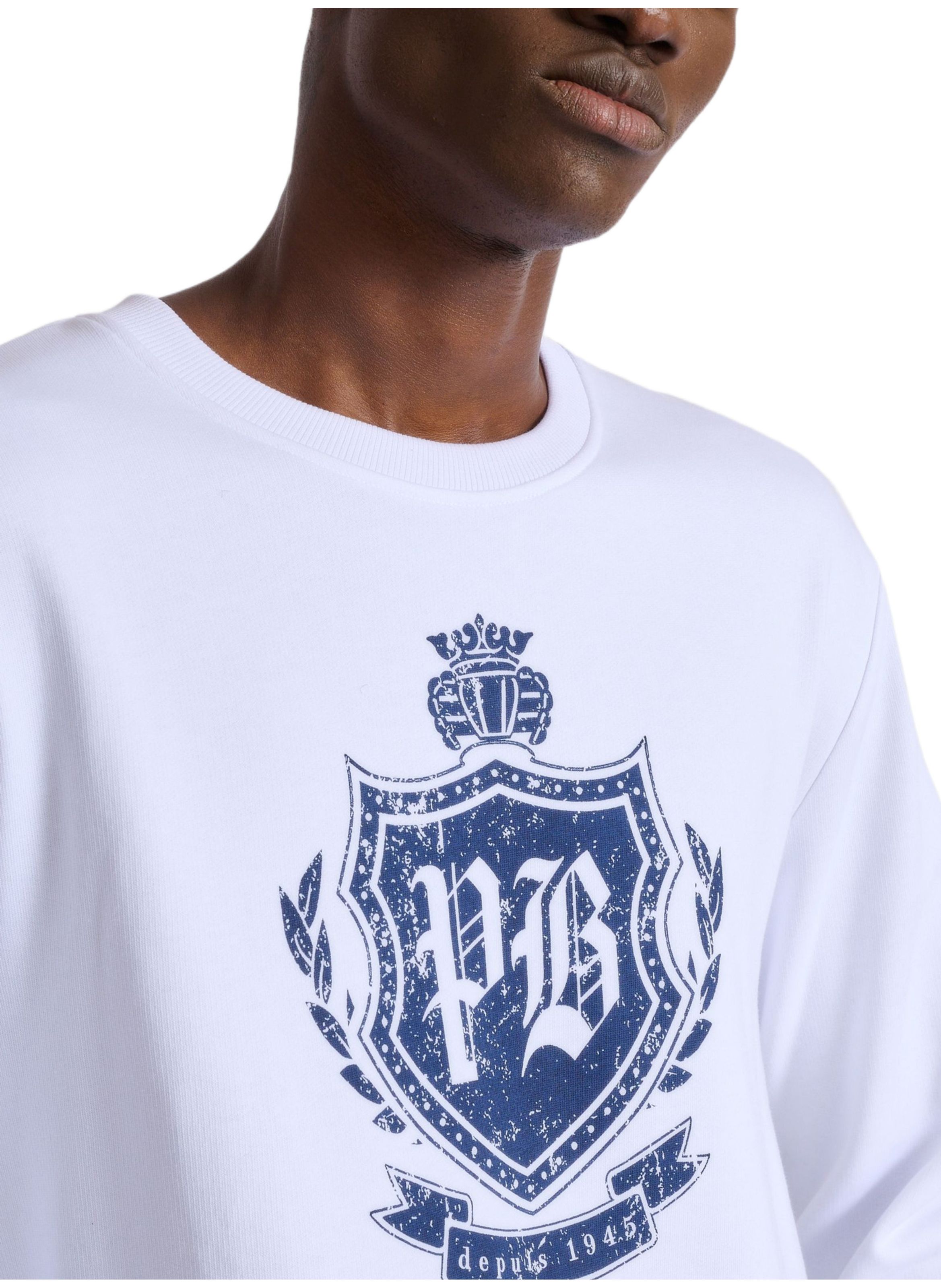 Sweat-shirt college emblem imprimé BALMAIN Bleu