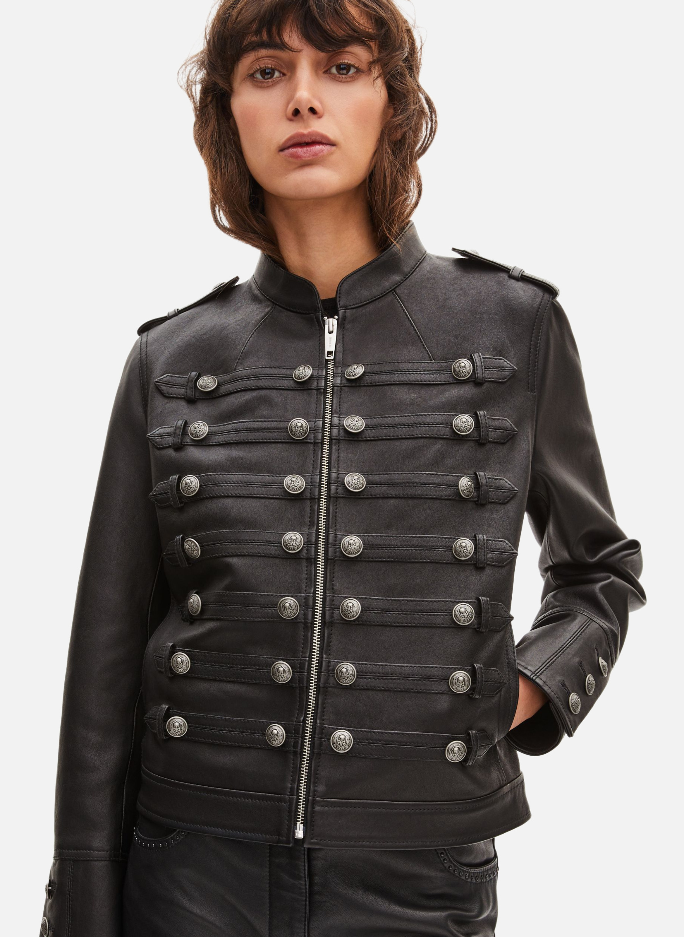 Blouson en cuir style officier THE KOOPLES Noir