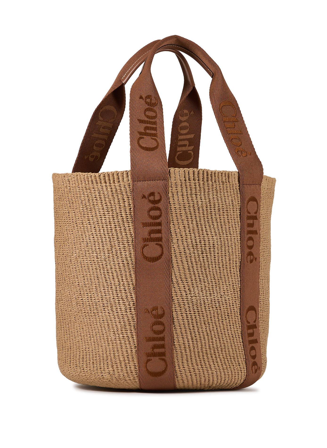 Grand panier Woody en papier et cuir CHLOÉ Marron