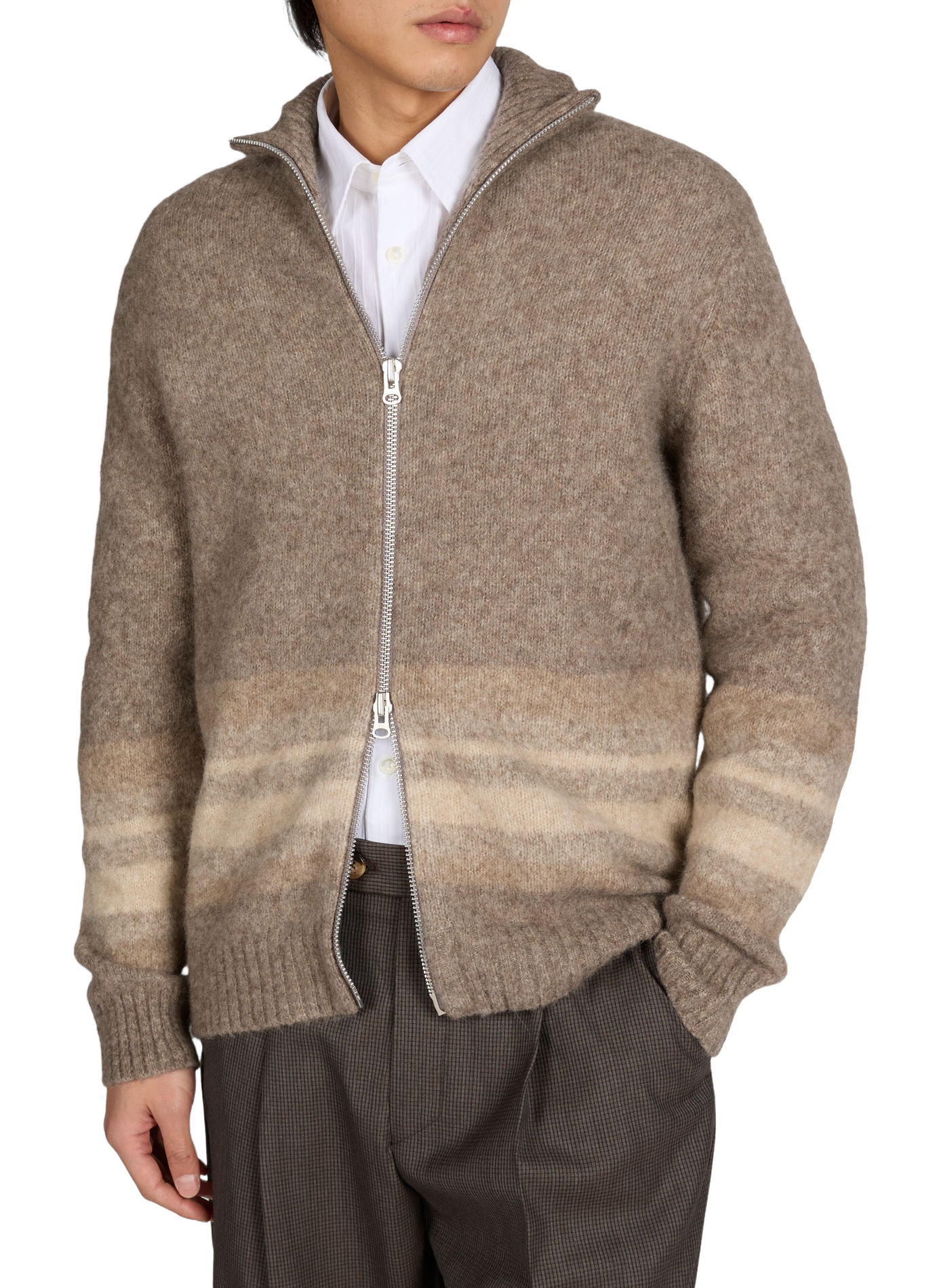 Ribbed and zip-up wool blend high-neck sweater ANNARR Brown