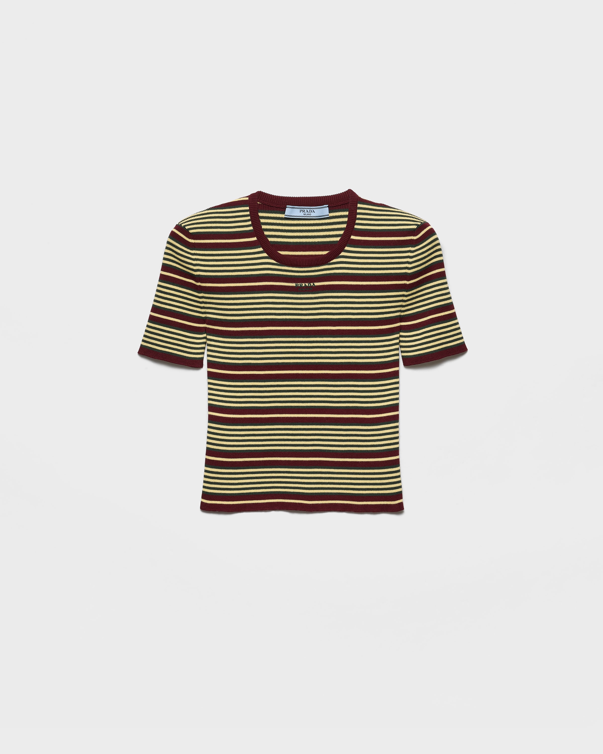 Pull en coton rayé à manches courtes PRADA Rouge
