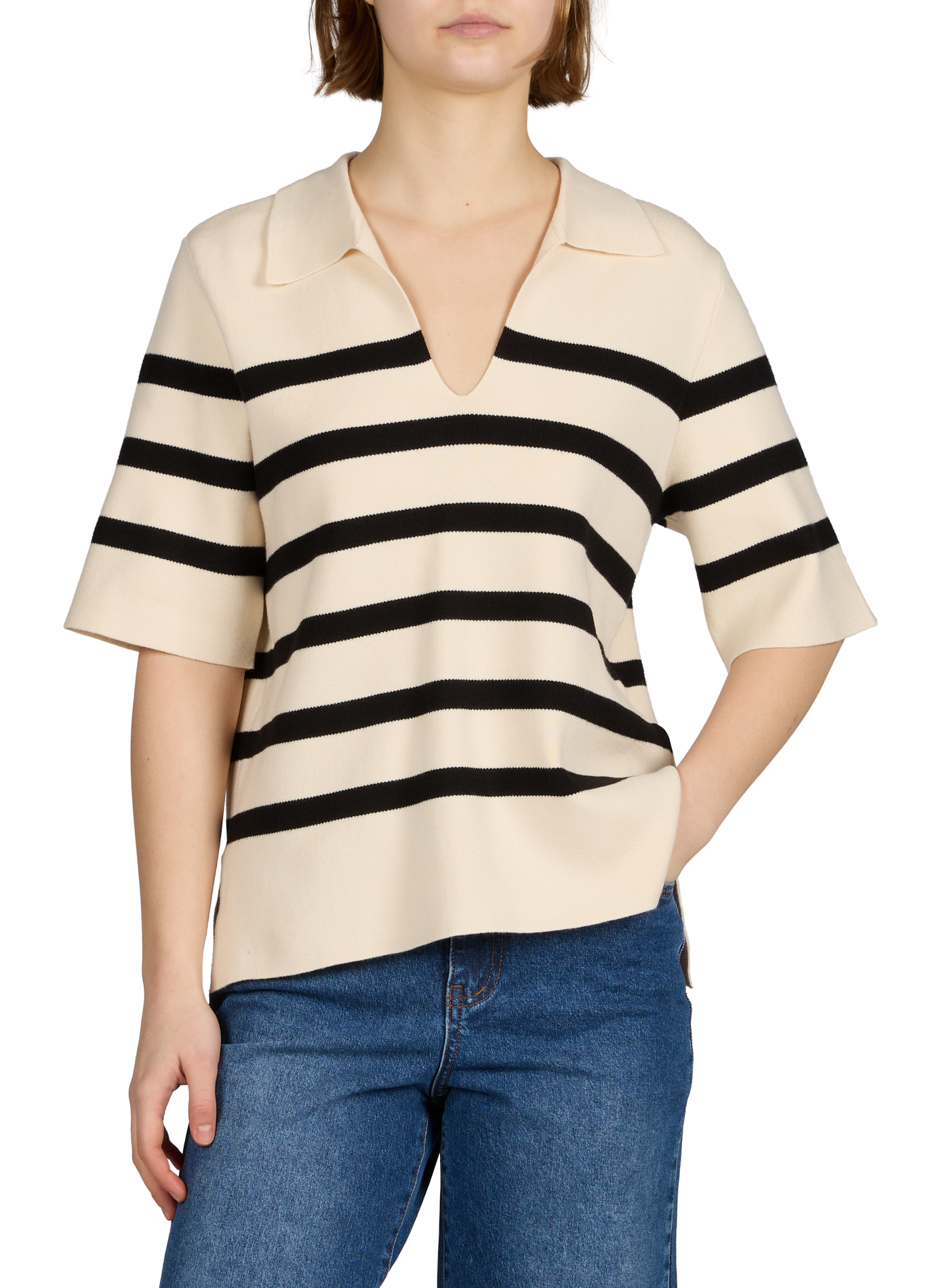 Top en maille rayé OBJECT Beige
