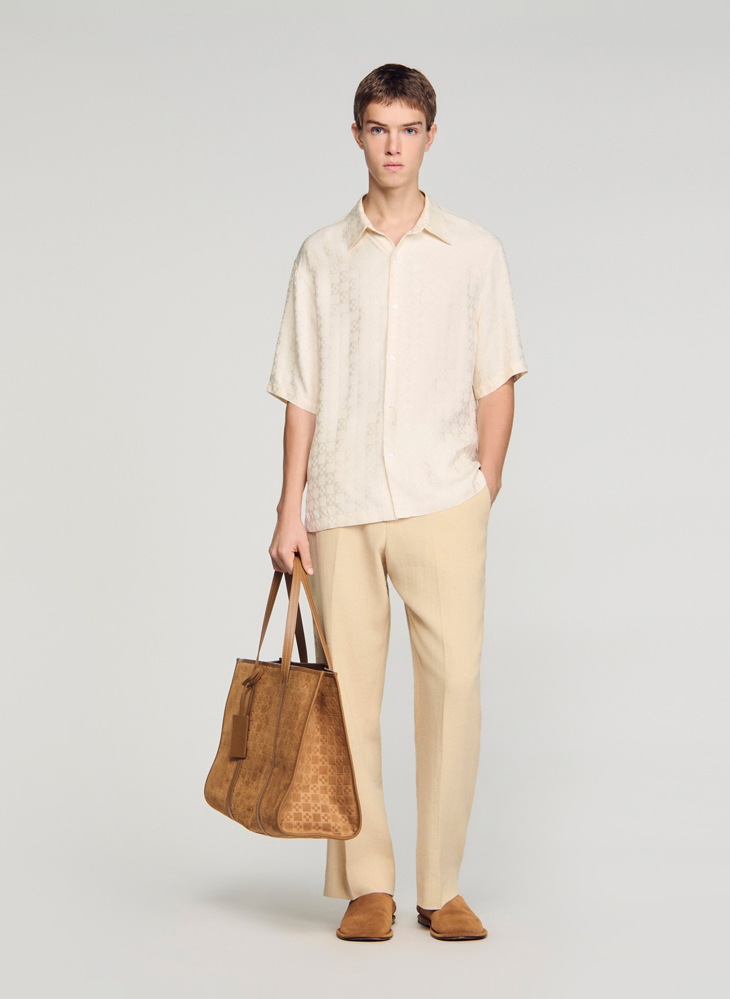 Chemise droite col classique à carreaux SANDRO Blanc