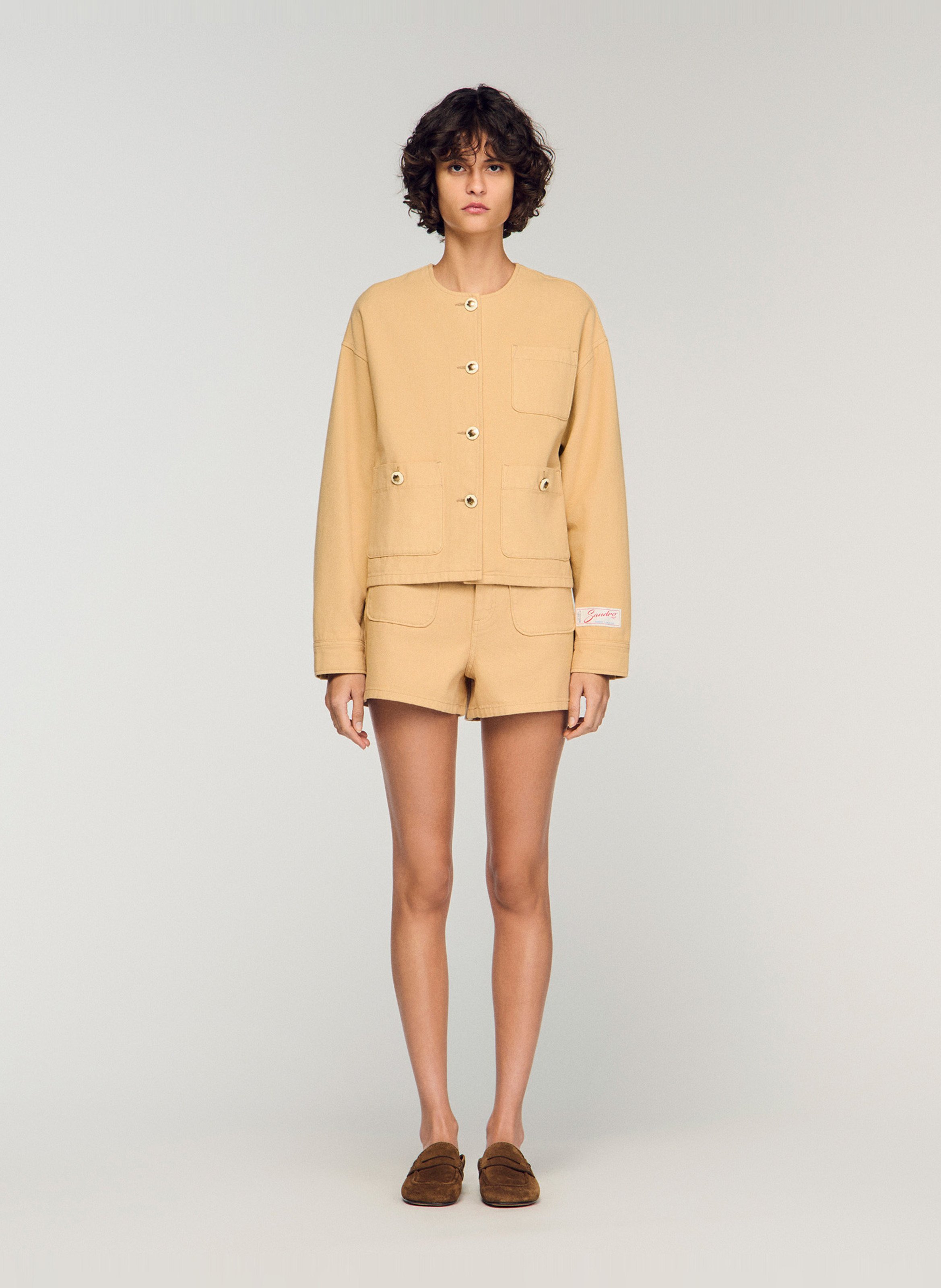 Blouson col rond en coton SANDRO Beige