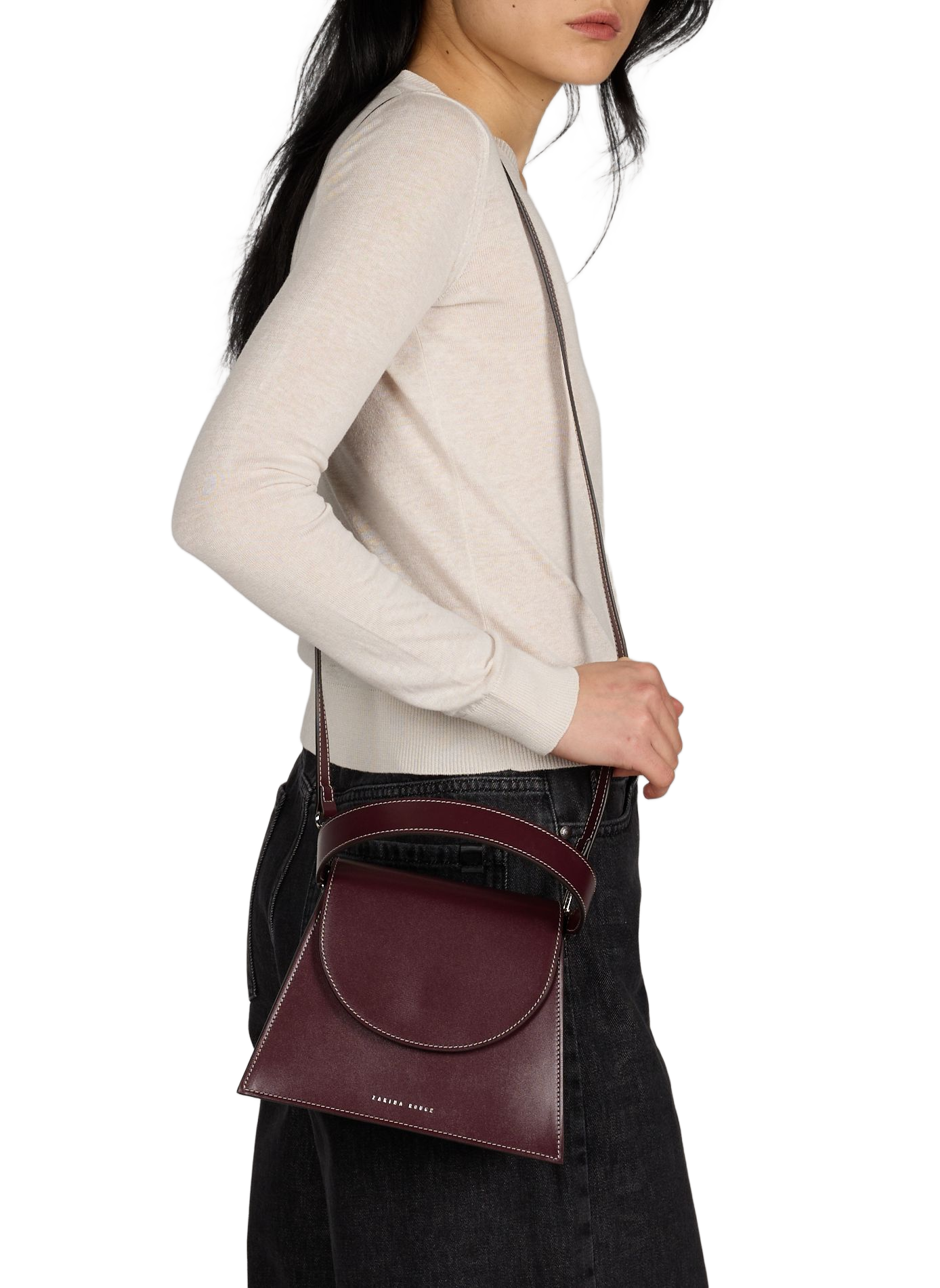 Sac à main avec bandoulière amovible en cuir ZARINA ROUGE Marron