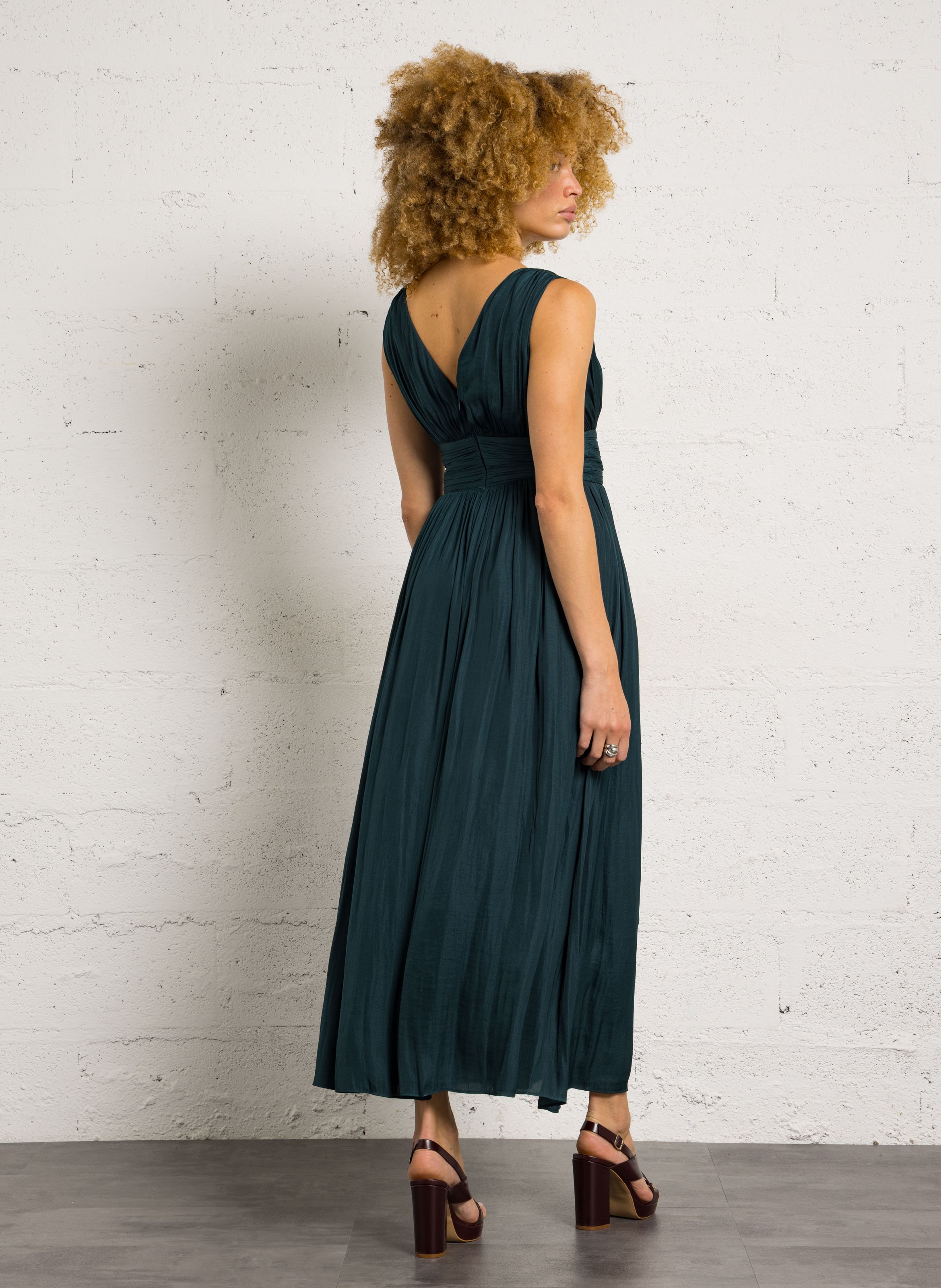 Robe longue col v plissé unie boreale MAISON 123 Vert