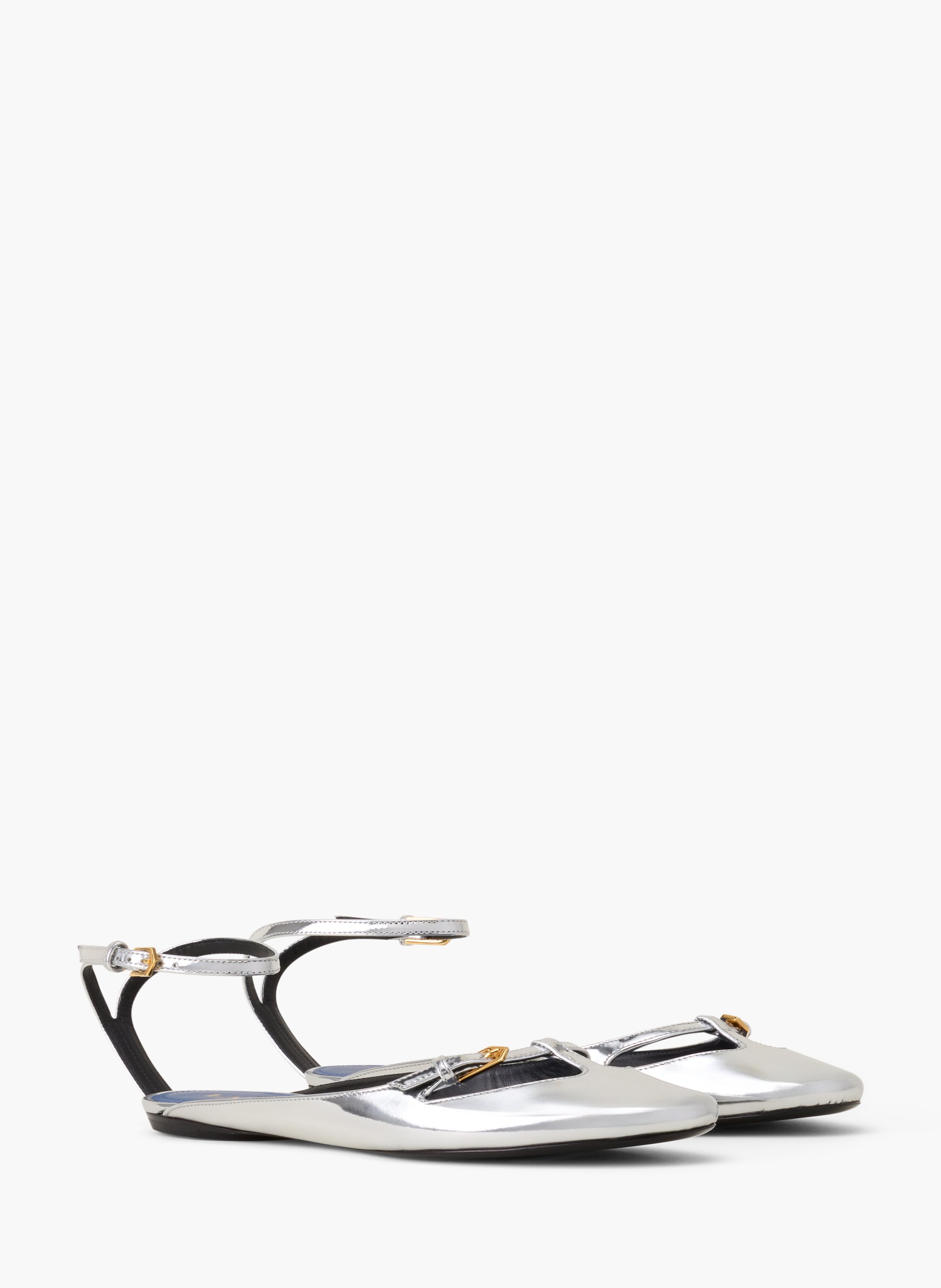 La ballerine anklet en cuir métallique LANVIN Argent