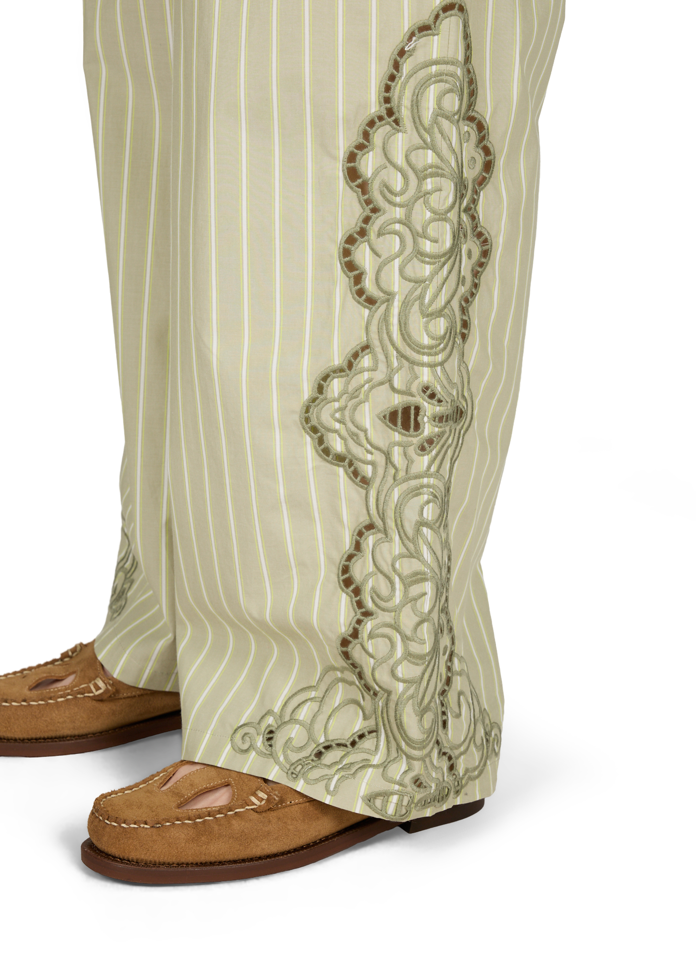 Collectors Item striped and embroidered cotton pants OBJECT Green