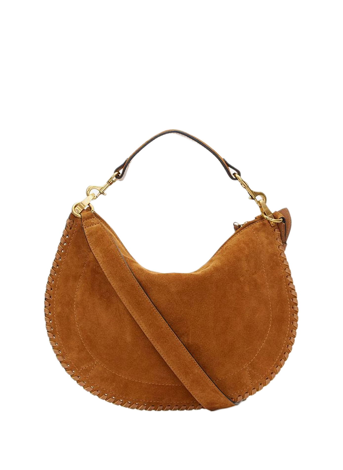 Sac Oskan soft zip en cuir de veau velours tressé ISABEL MARANT Marron