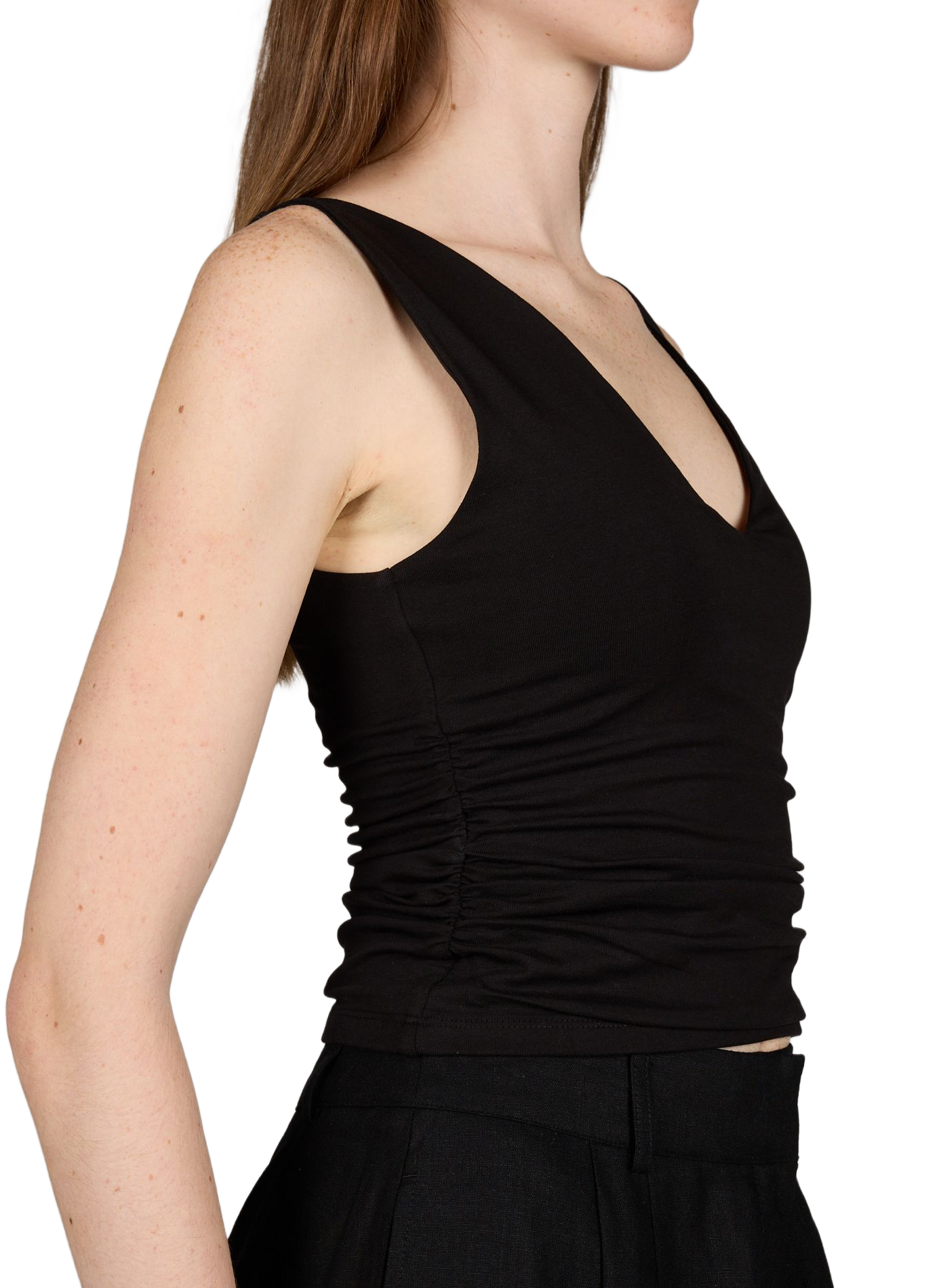 Ruched V-neck Top in Cotton Blend TOPSHOP Black