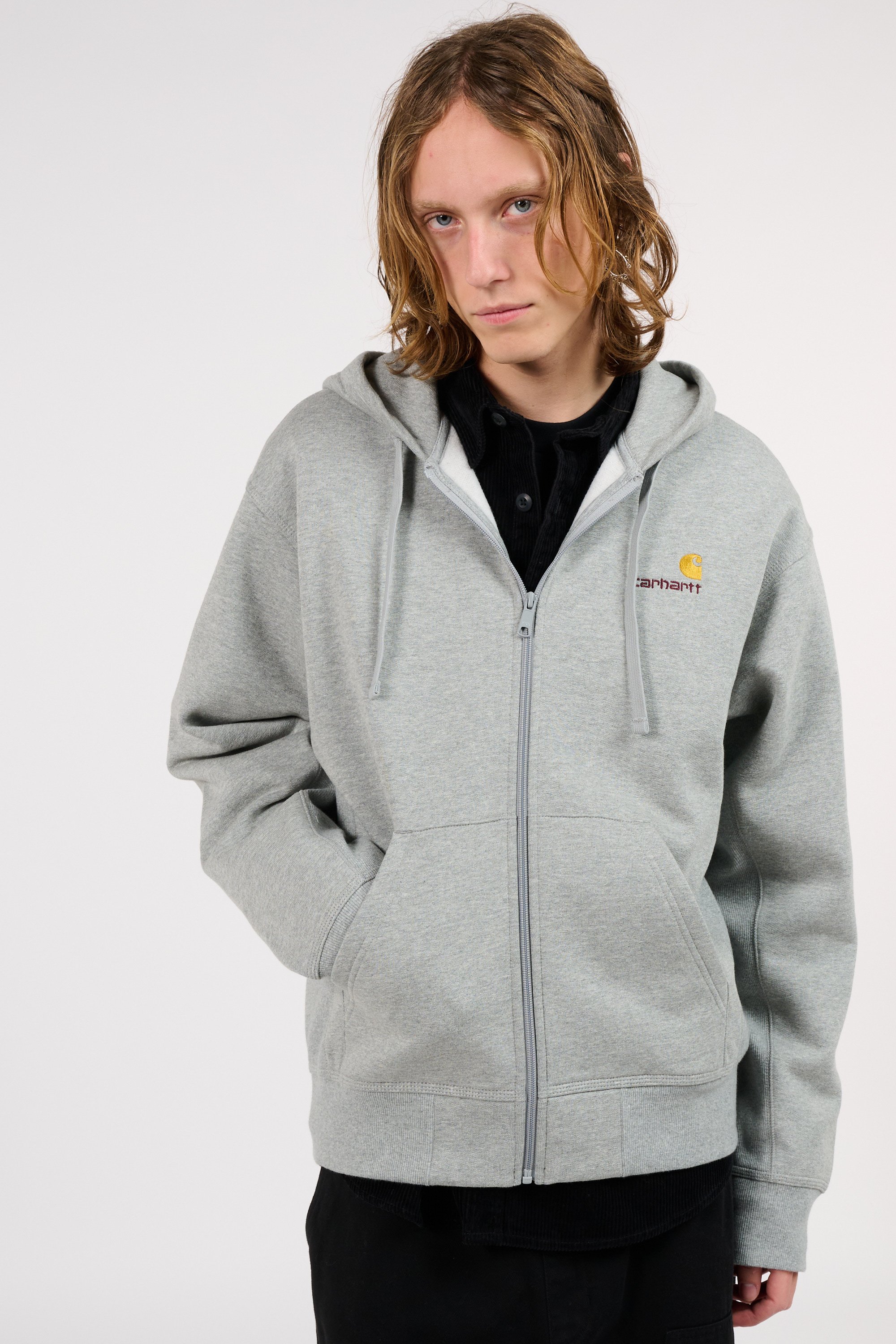 Sweatshirt zippé hooded american script CARHARTT WIP Gris