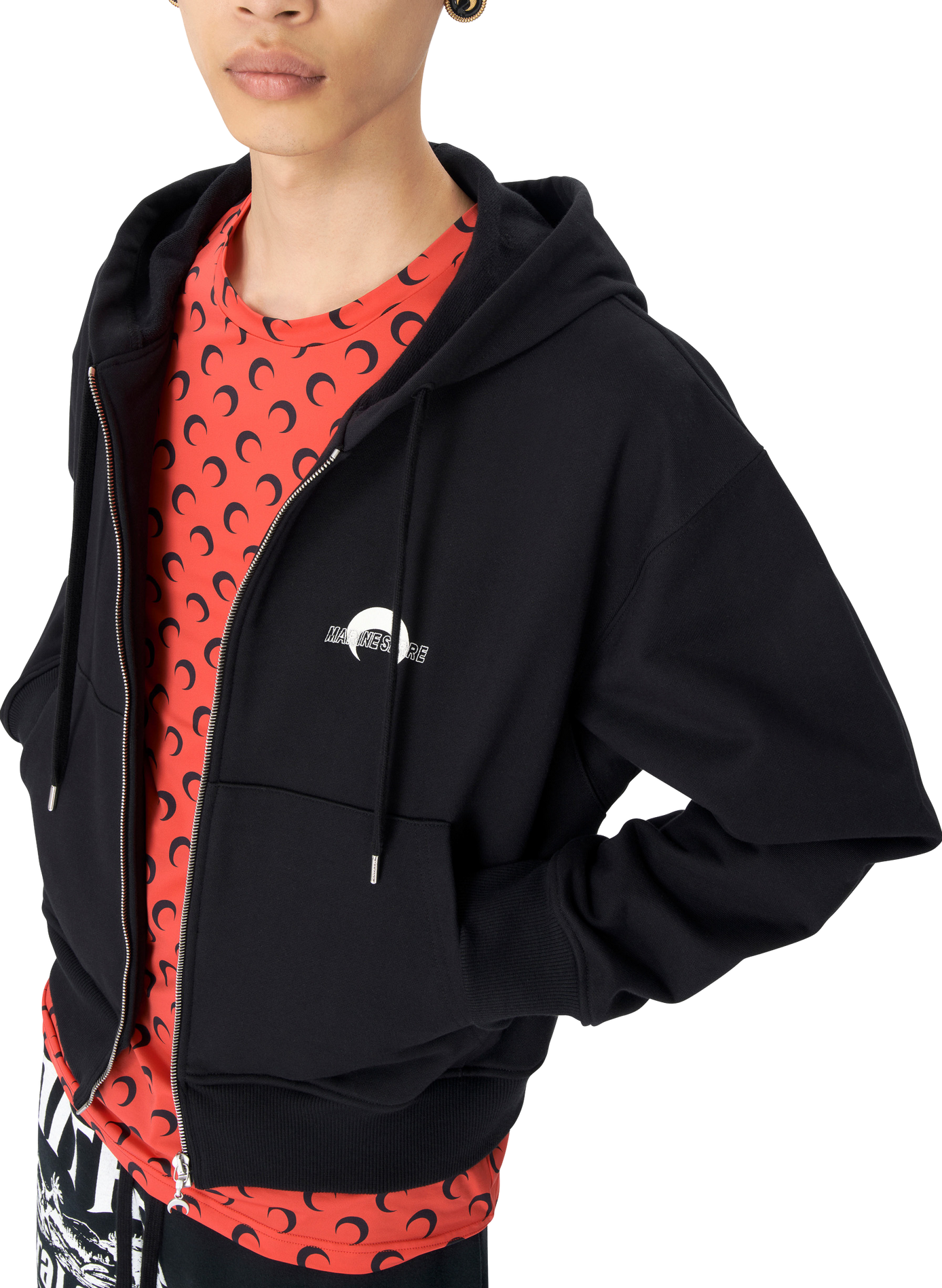 Sweat à capuche zippé en polaire ms sport unisexe MARINE SERRE Noir