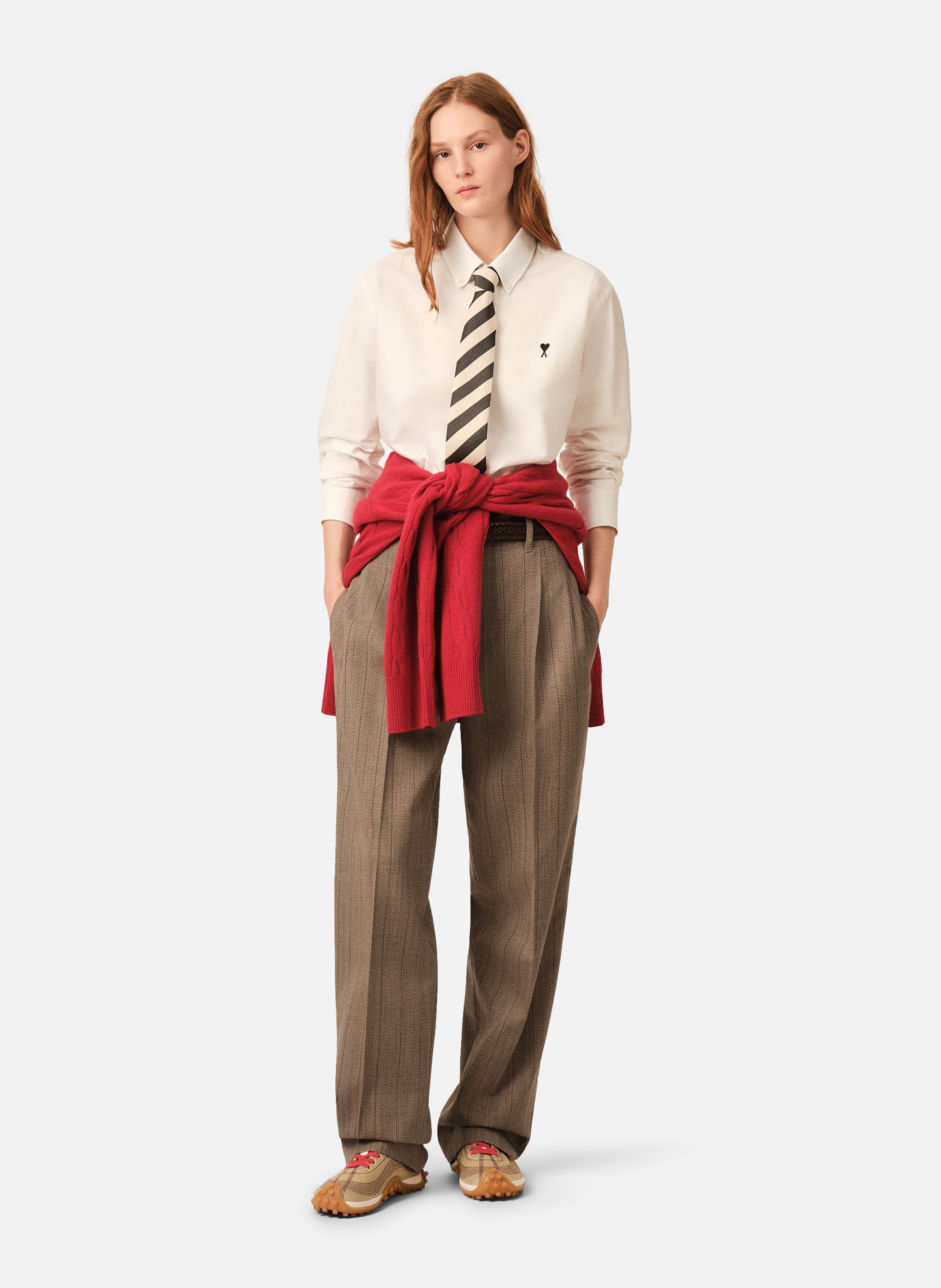 Pantalon rayé deux plis en laine | Marron AMI PARIS Femme