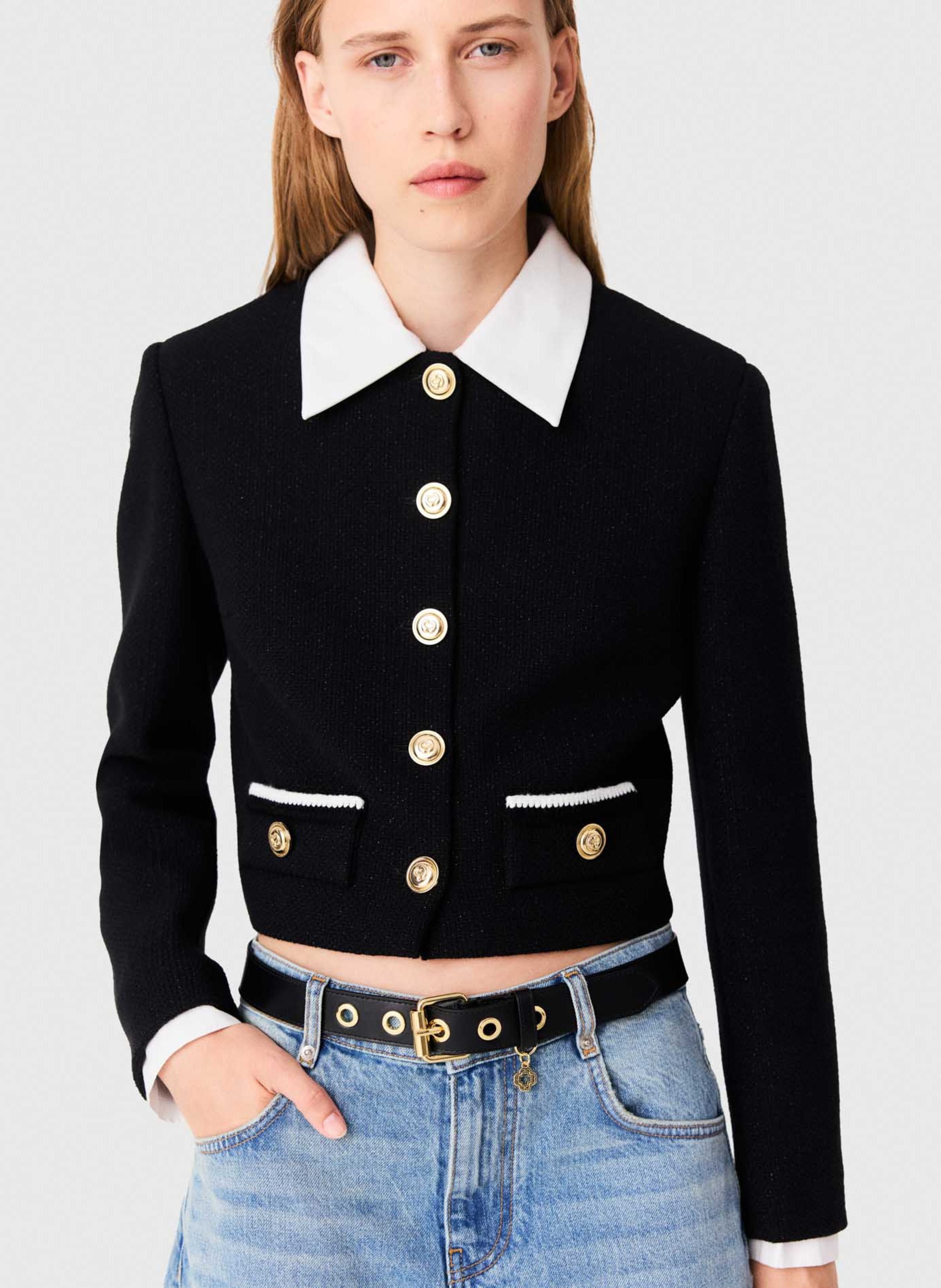 Veste courte ajustée en coton mélangé MAJE Noir
