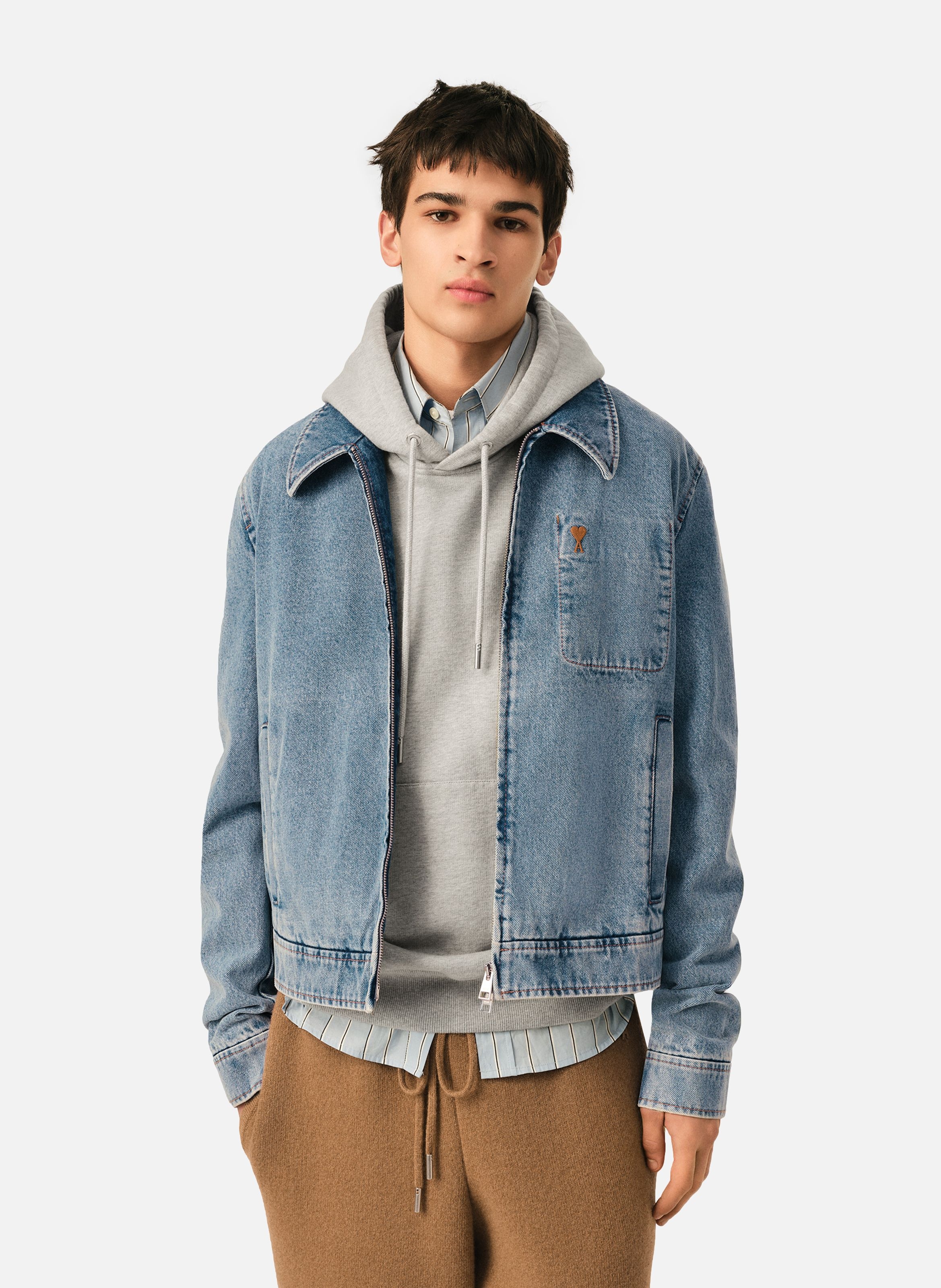 Blouson zippé ami de coeur en coton AMI PARIS Bleu