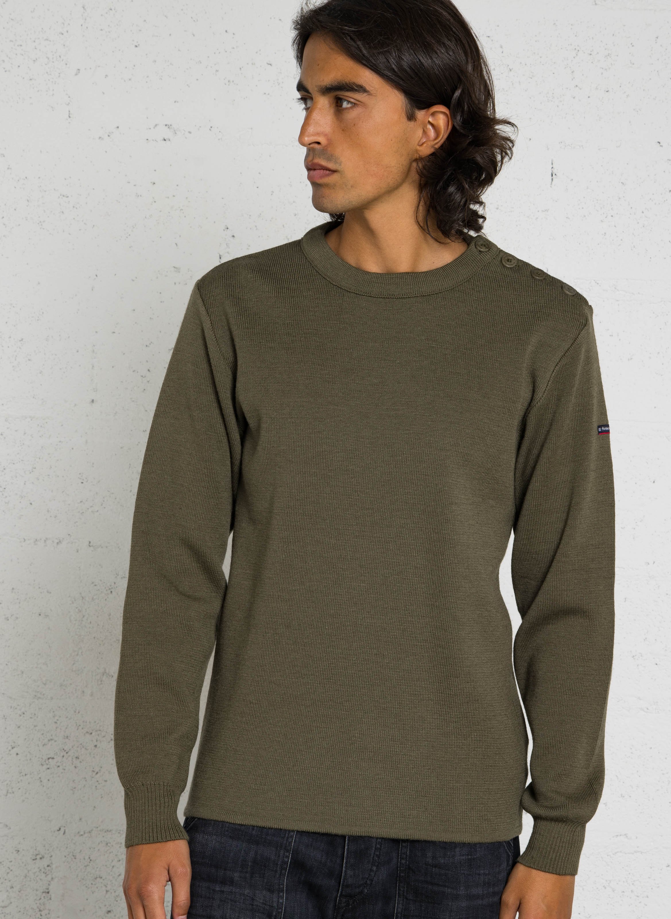 Rundhalsausschnitt-Pullover in Regular Fit aus Wolle. ARMOR-LUX Grun
