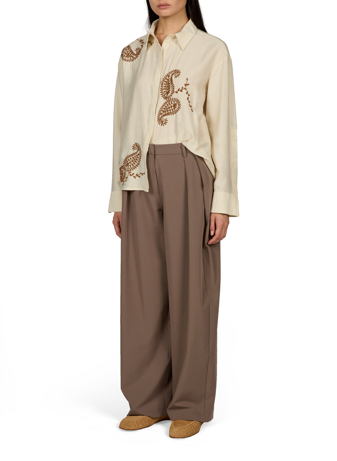 Oversized Embroidered Shirt VILA Beige