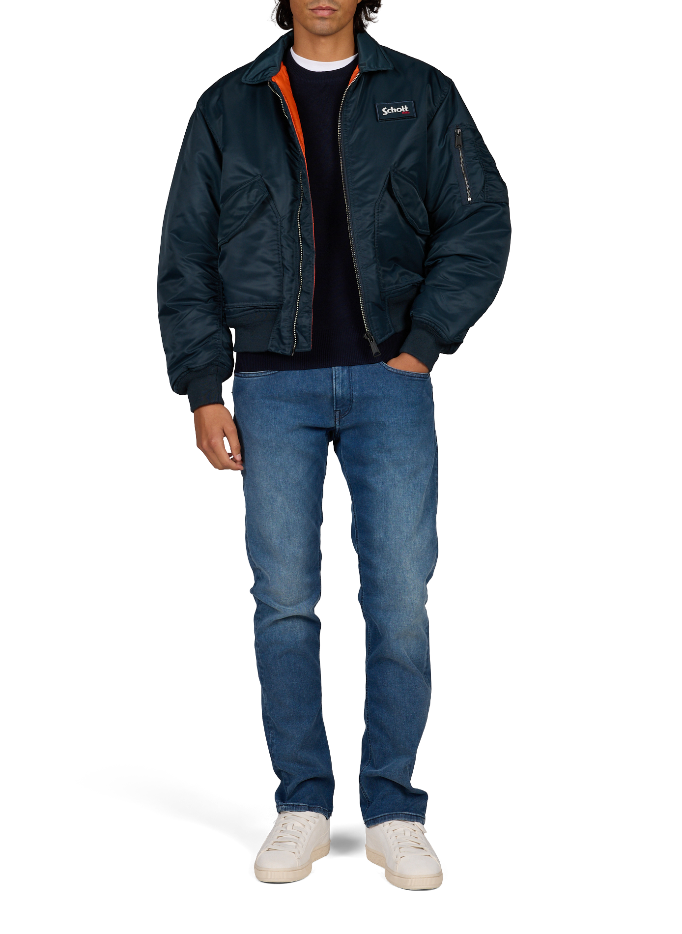 Bomber CWU 90's uni à logo SCHOTT Bleu