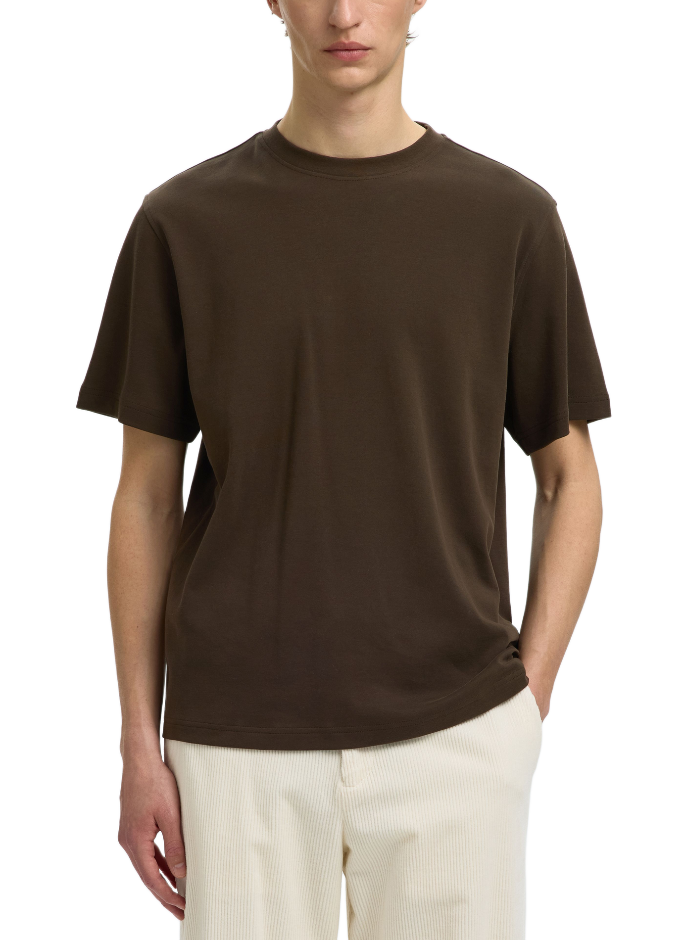 Straight-fit cotton T-shirt | Brown SELECTED Men