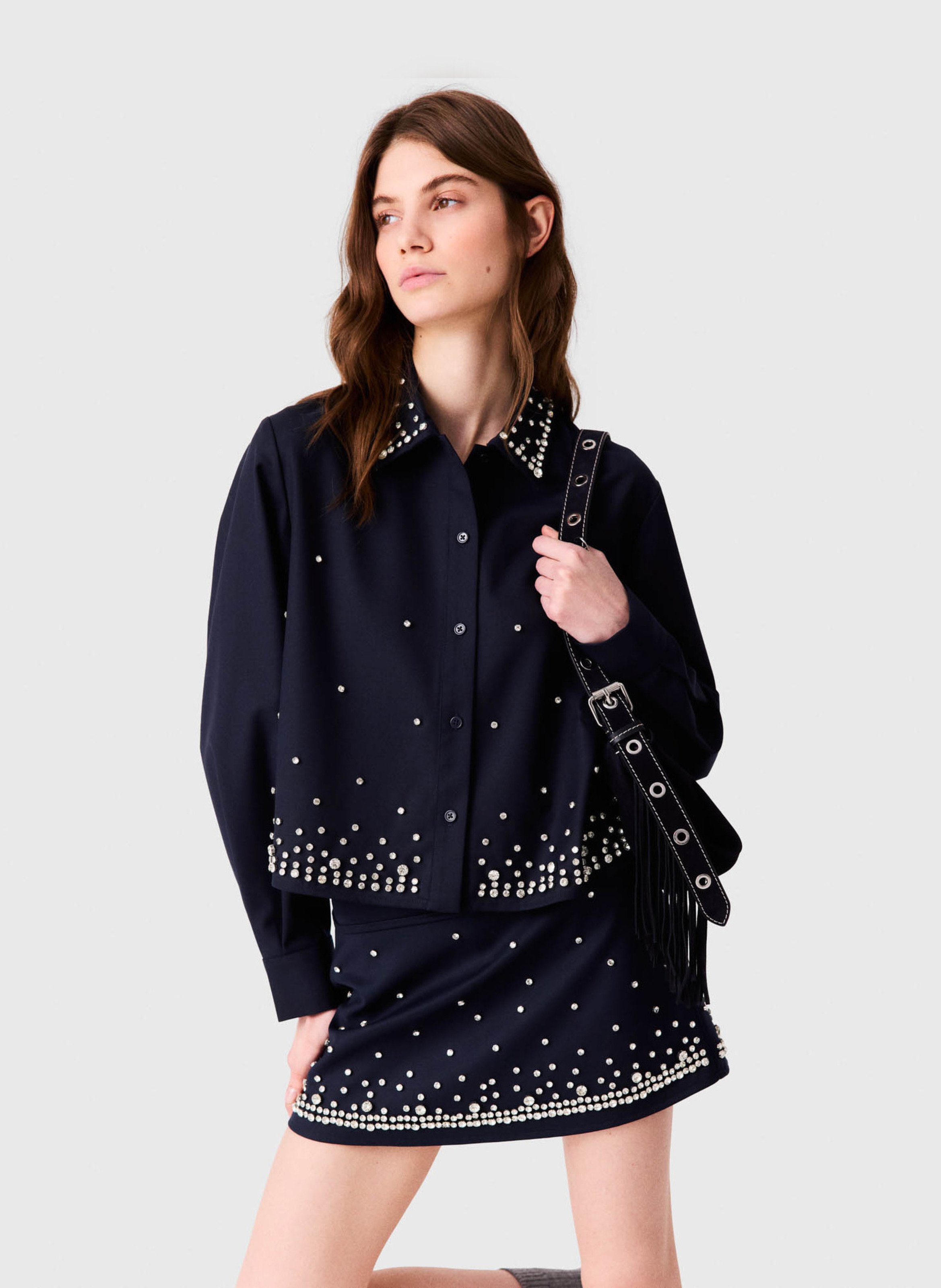 Chemise courte ample en laine mélangée MAJE Bleu
