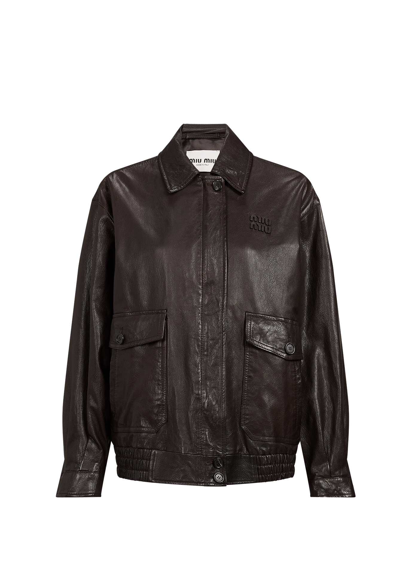 Oversized leather jacket MIU MIU Brown