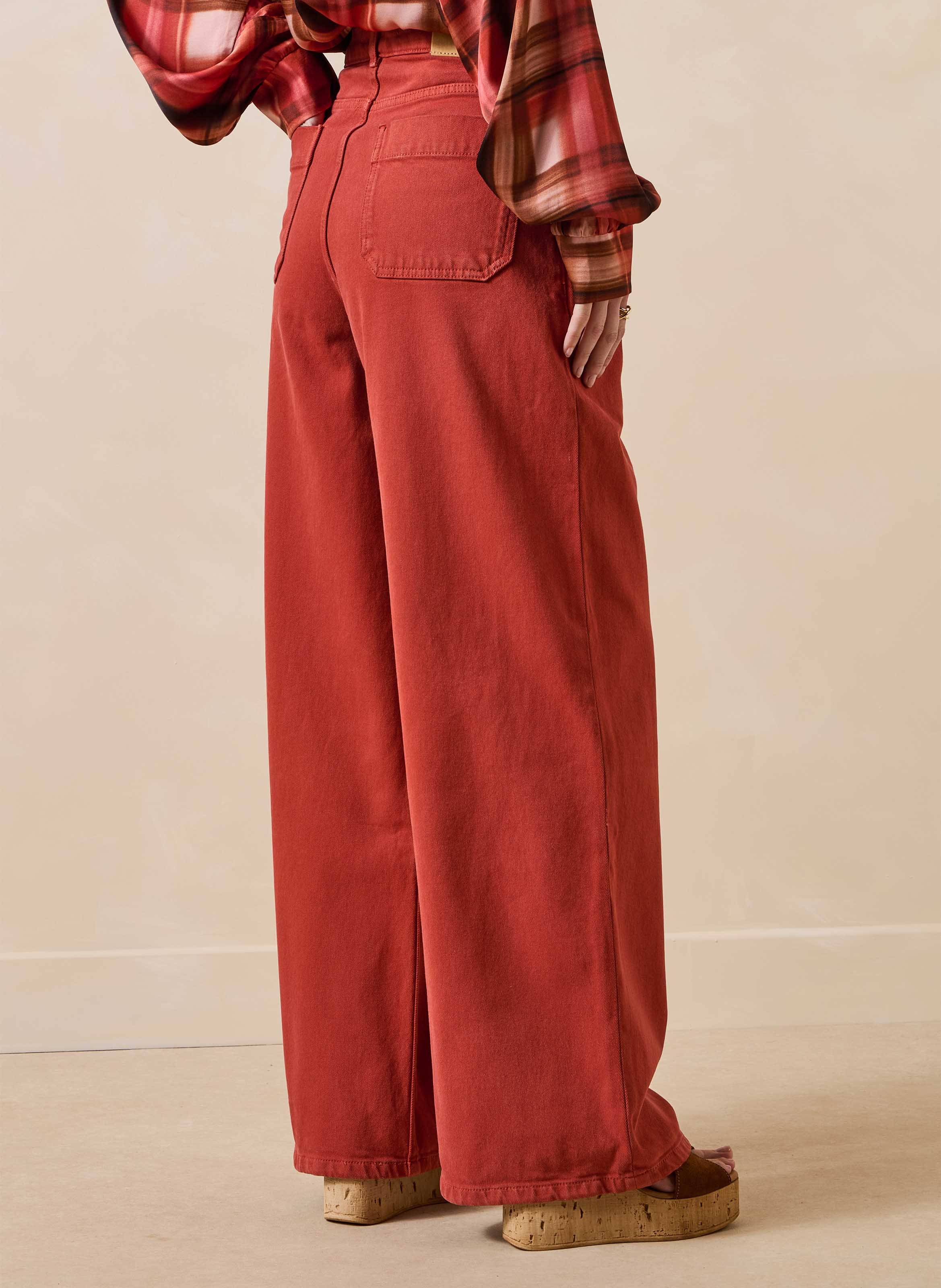 Wijde hoge taille jeans LA FEE MARABOUTEE Rood