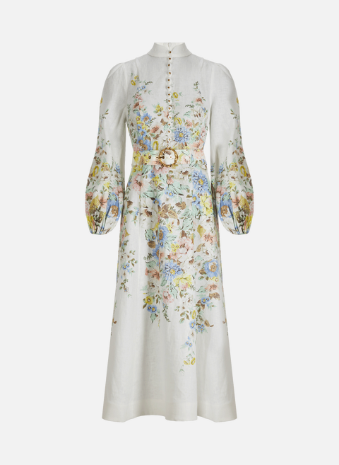 Long patterned linen dress WhiteZIMMERMANN 