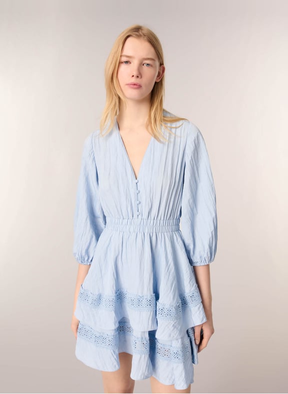 Robe évasée col v Bleu by MAJE MAJE Robe évasée col v Bleu