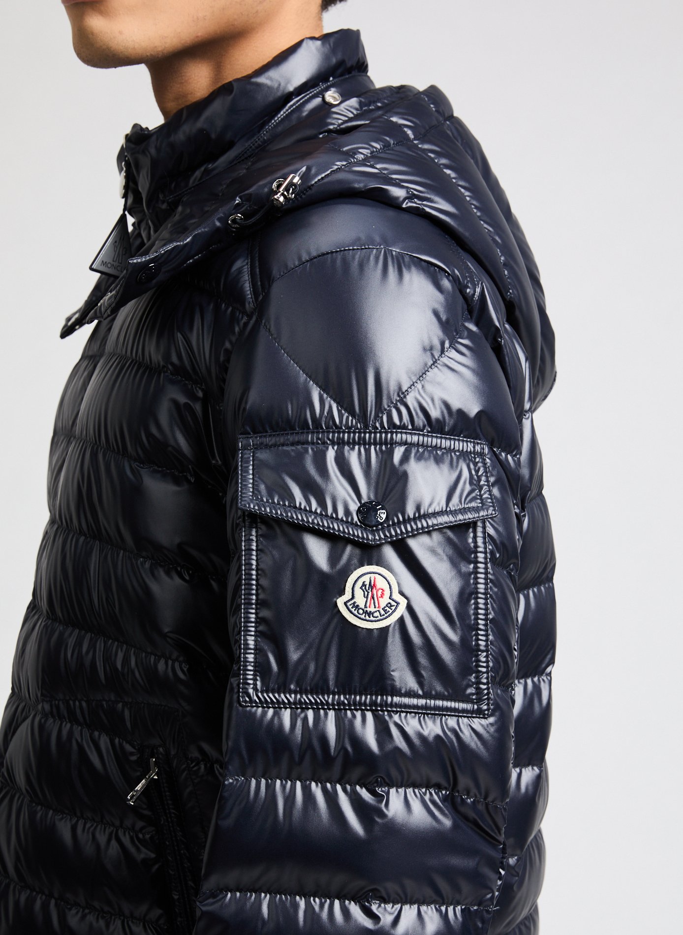 Short quilted hooded puffer jacket MONCLER Blue