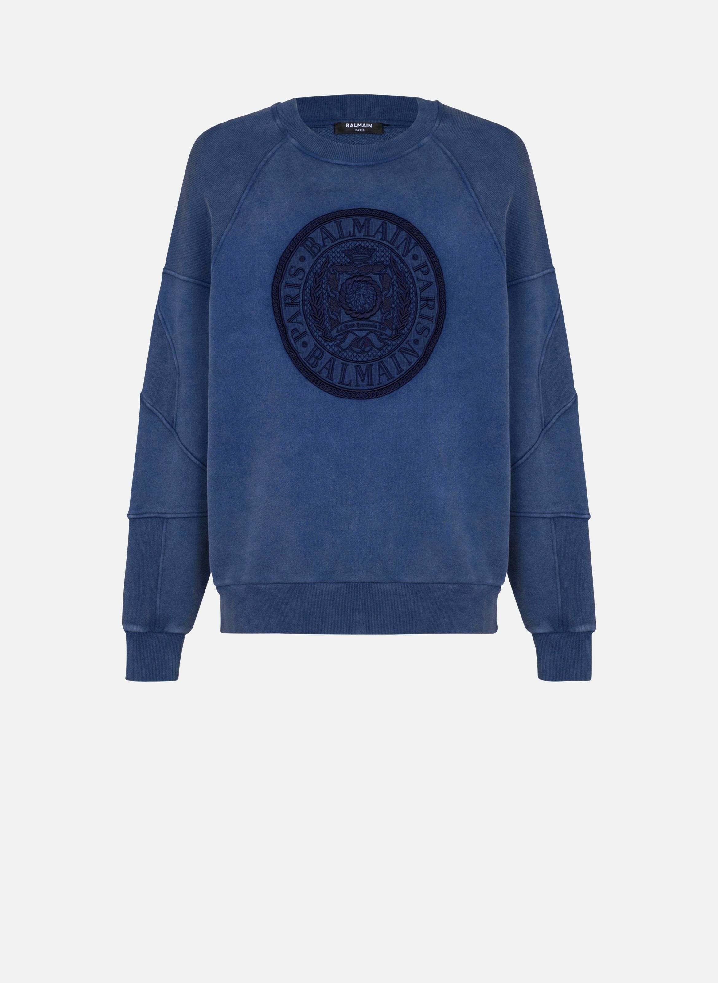 Sweatshirt côtelé brodé « coin » BALMAIN Bleu