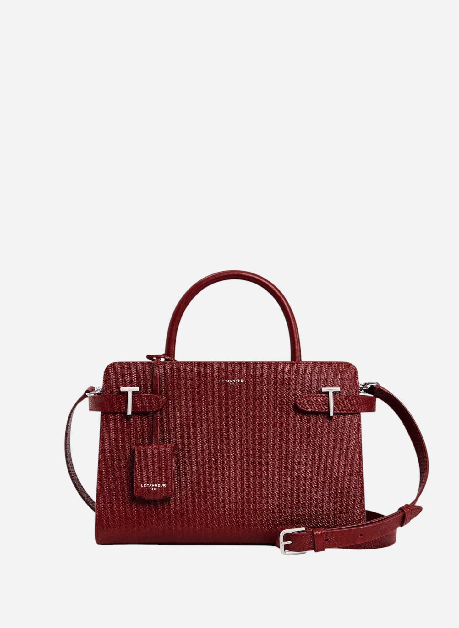 Sac à main moyen modèle emilie en cuir signature t LE TANNEUR Rouge