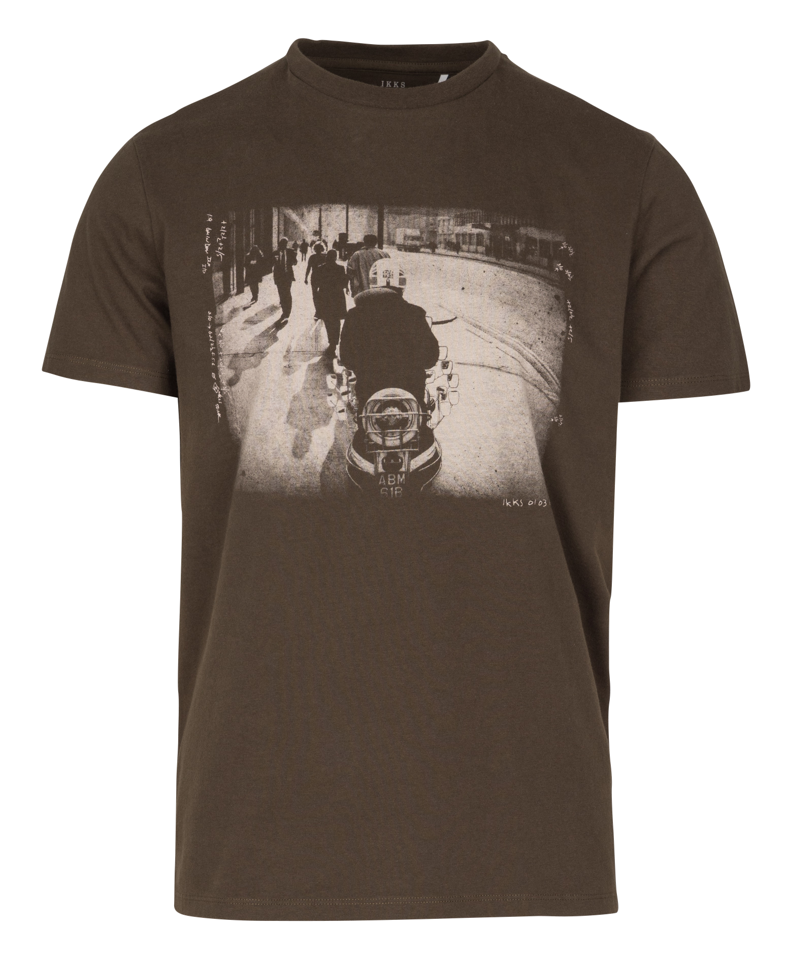 Tee-shirt droit col rond en coton IKKS Kaki