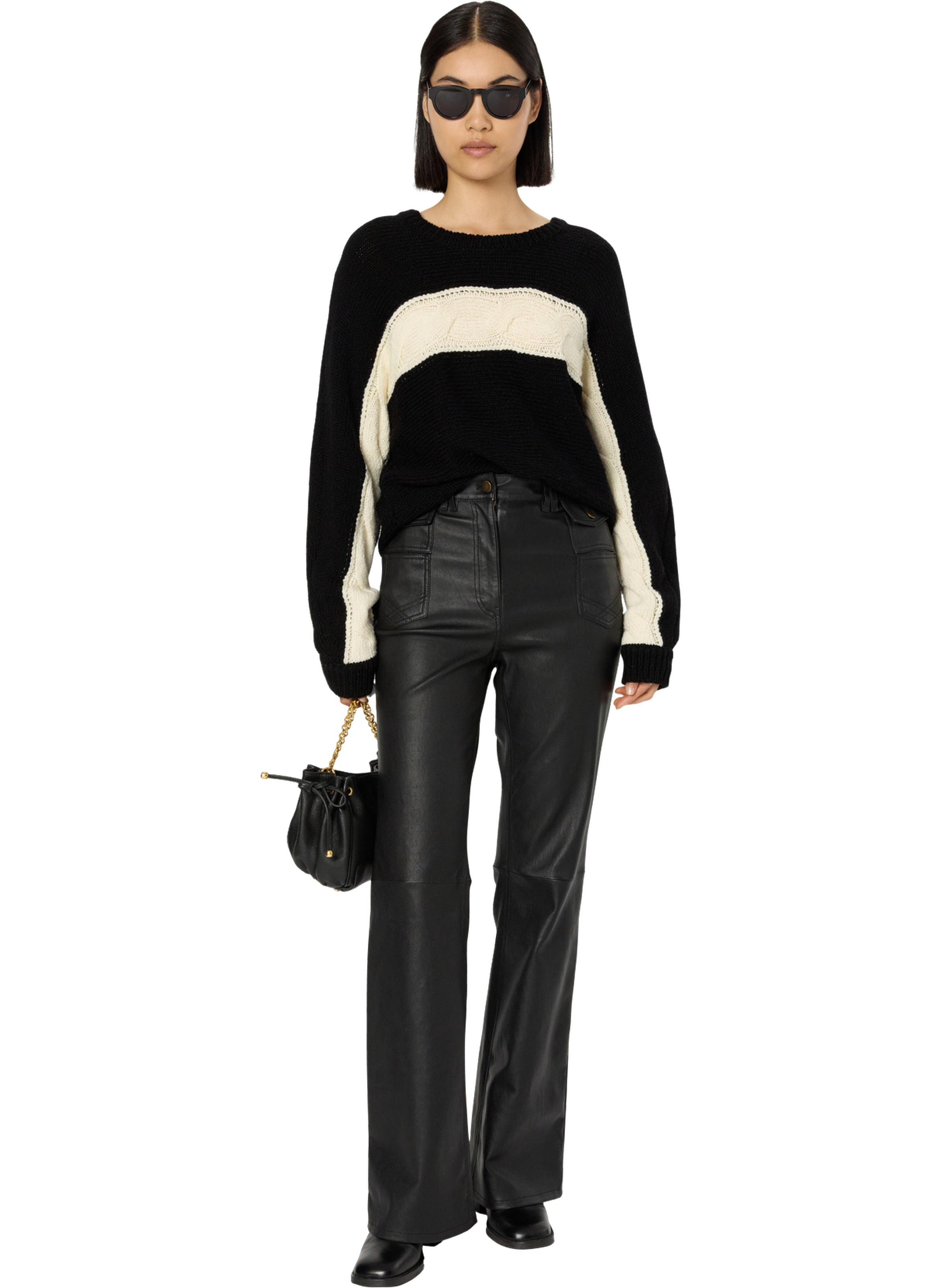 Pull bicolore à torsades en laine - este GERARD DAREL Noir