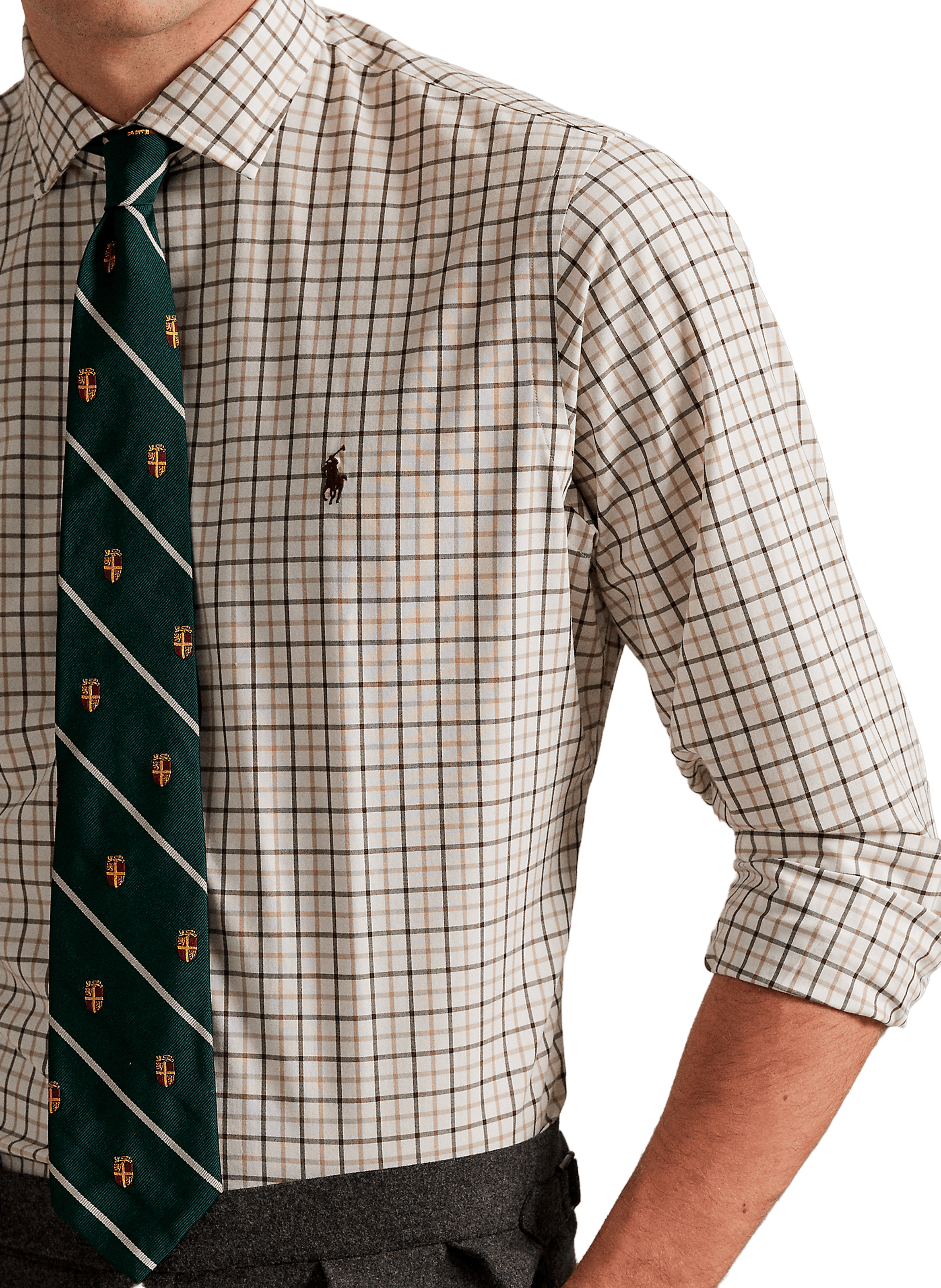 Chemise col classique manches contrastantes en coton POLO RALPH LAUREN Beige