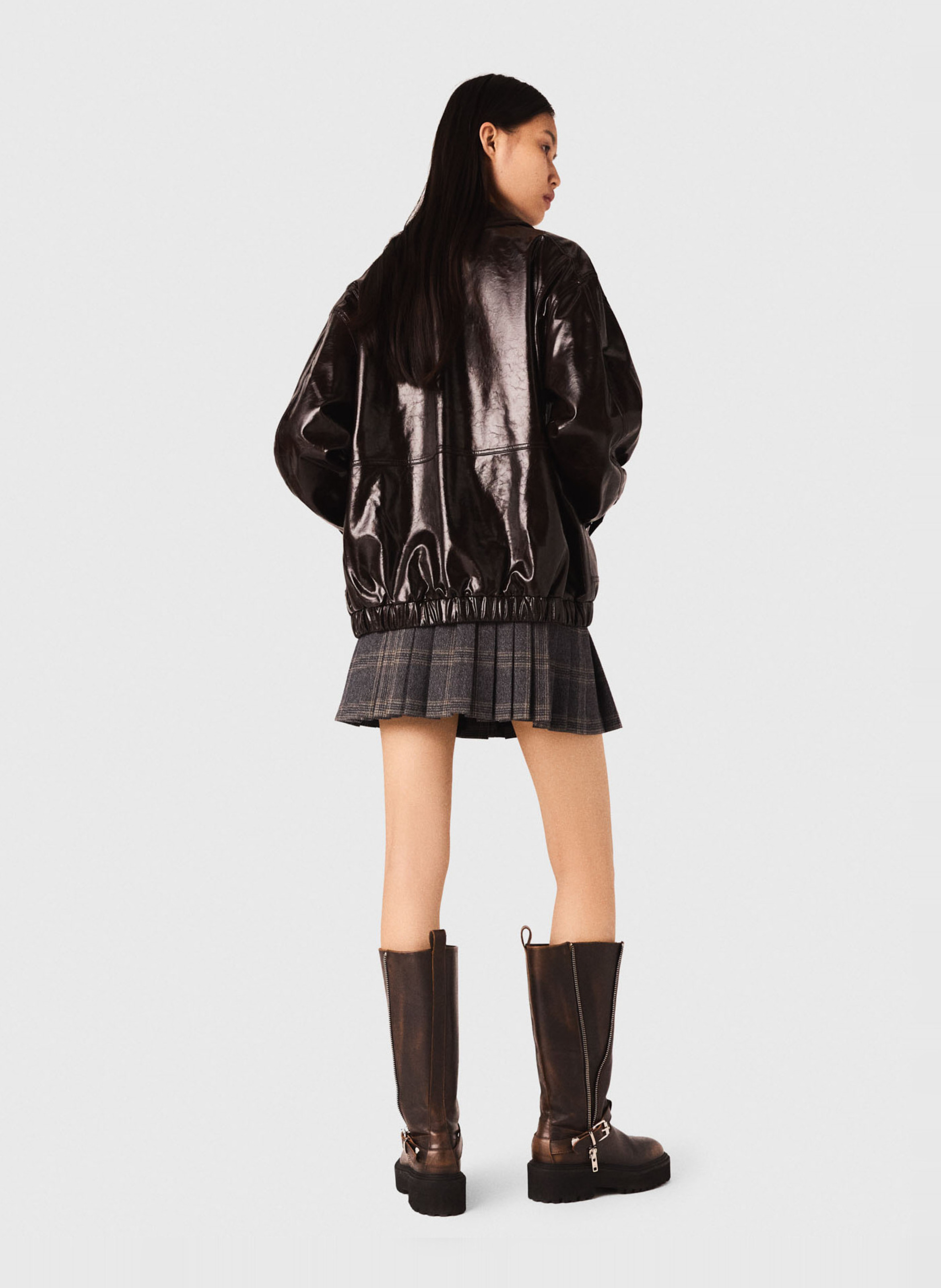 Blouson droit vernis à découpes MAJE Marron