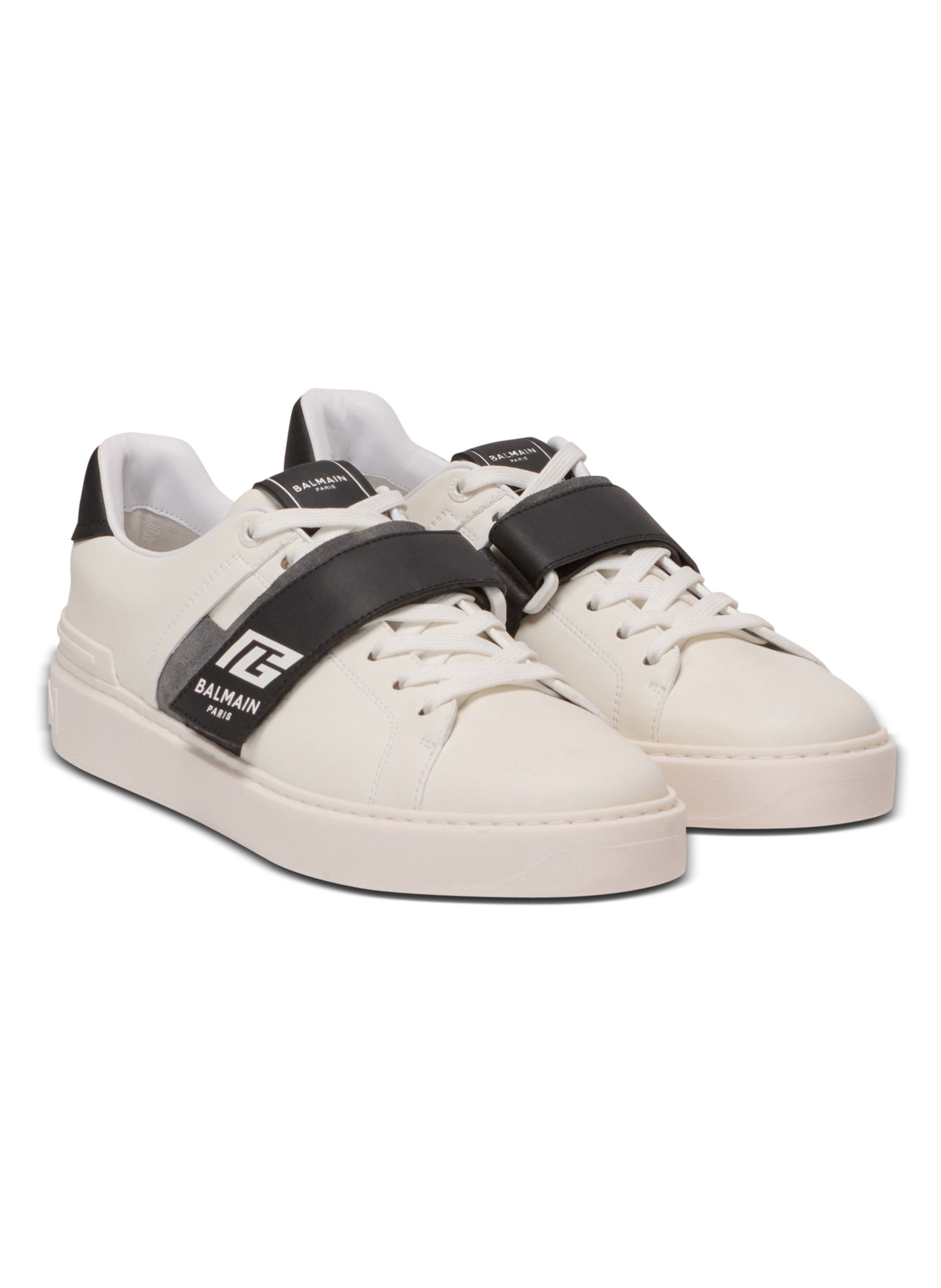 Baskets b-court en cuir de veau avec languette pb BALMAIN Blanc