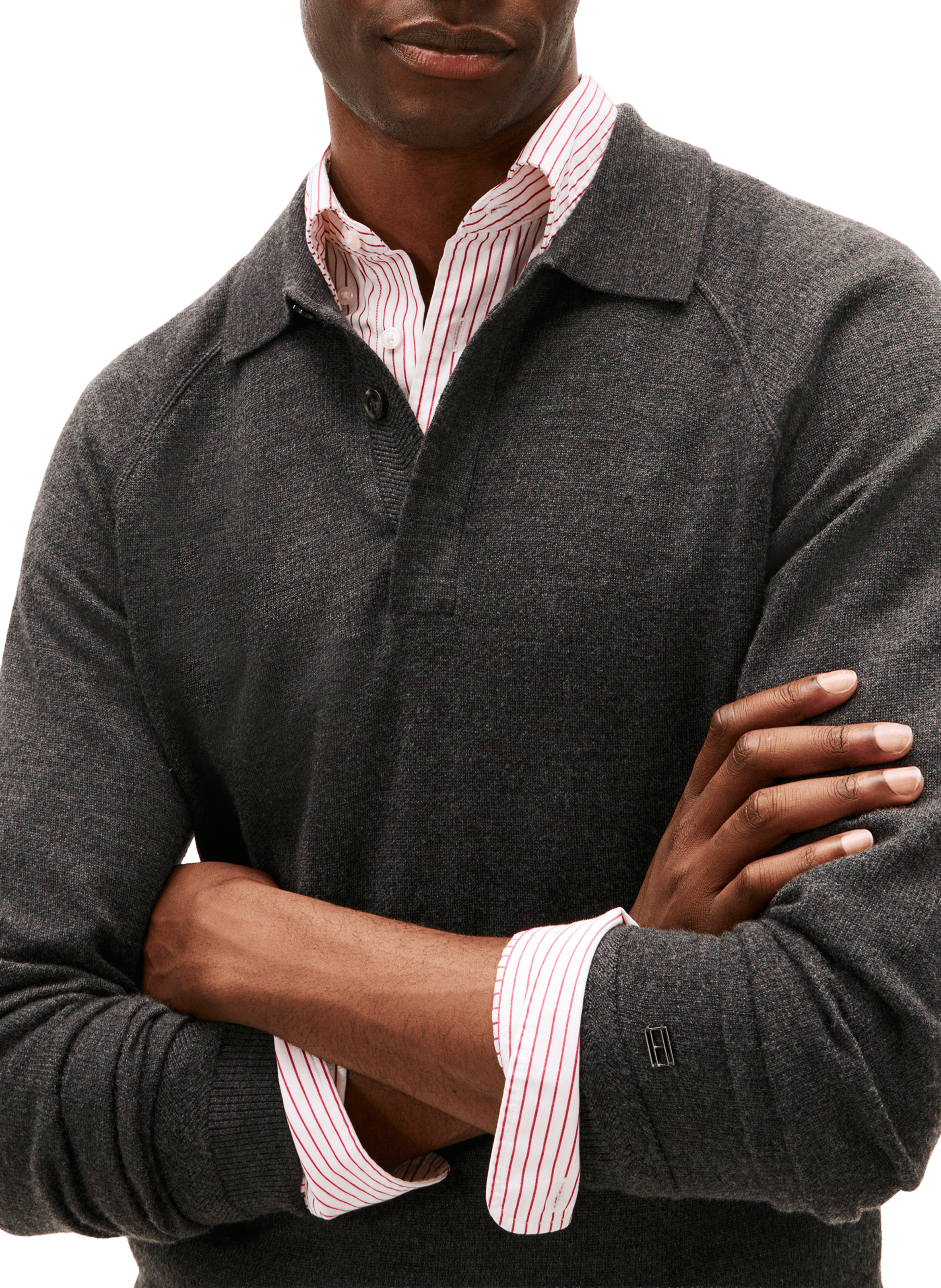 Pull col polo en laine mélangée TOMMY HILFIGER Gris