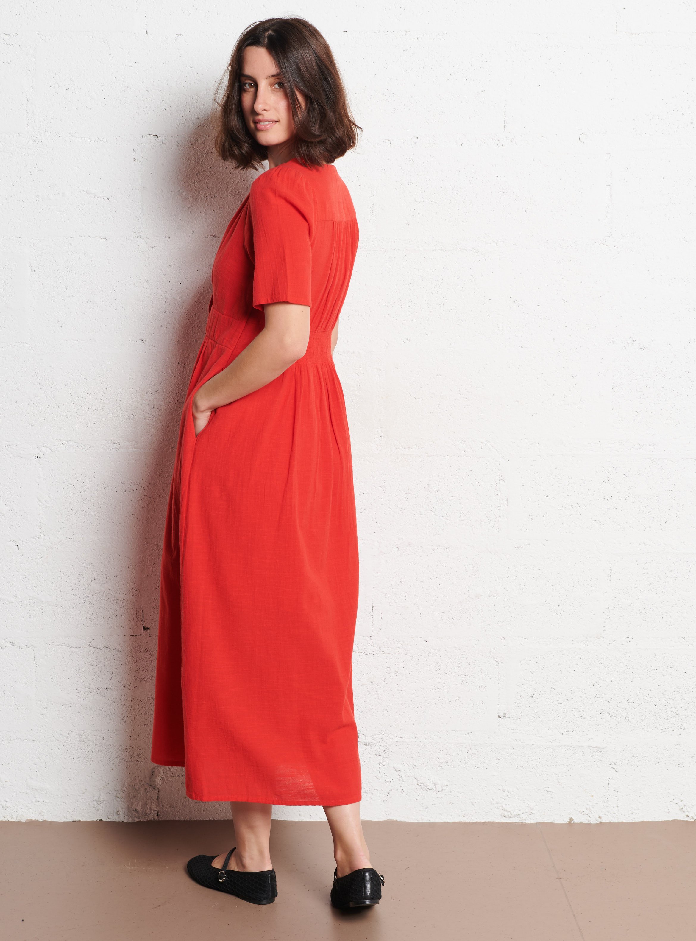 Robe longue cintrée en coton love MAISON 123 Rouge