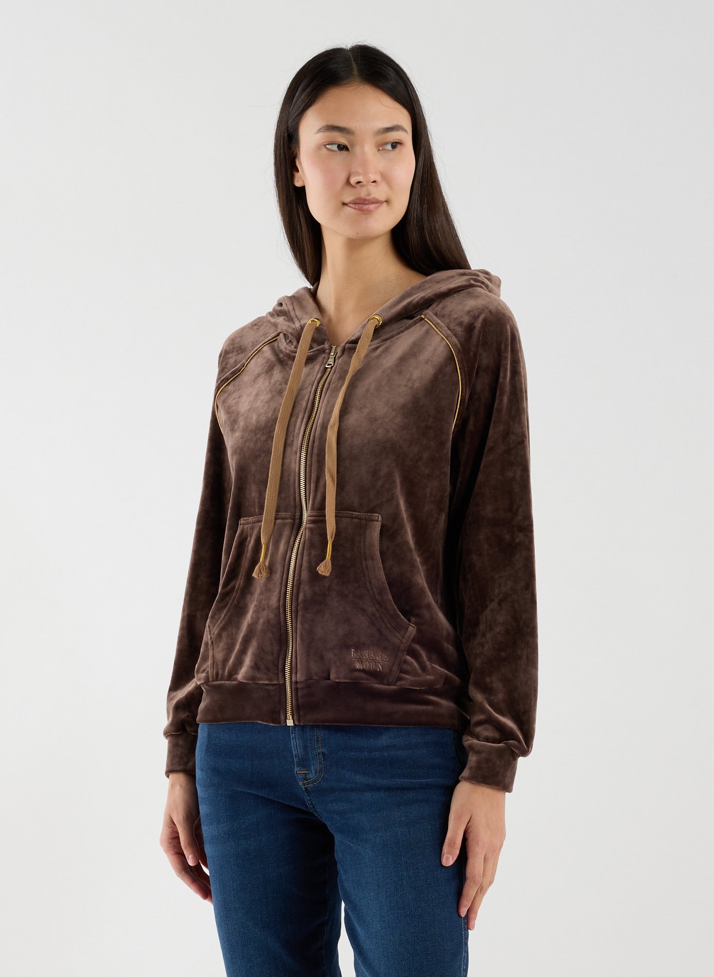 Gilet à capuche en velours BANANA MOON Marron