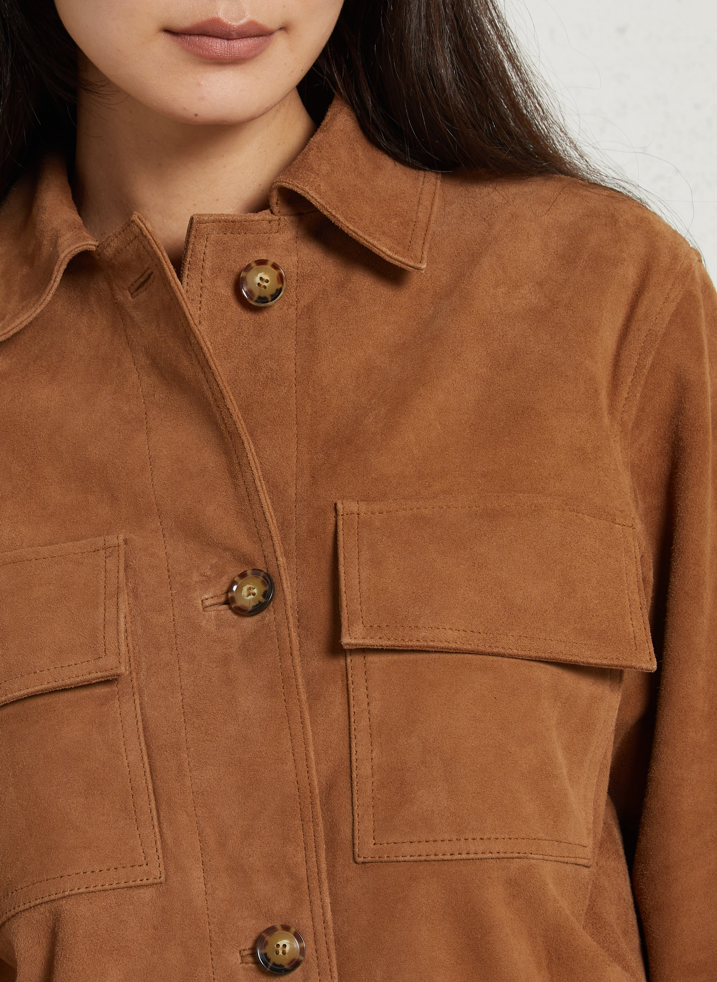 Veste droite col classique en cuir velours coco MAISON 123 Beige