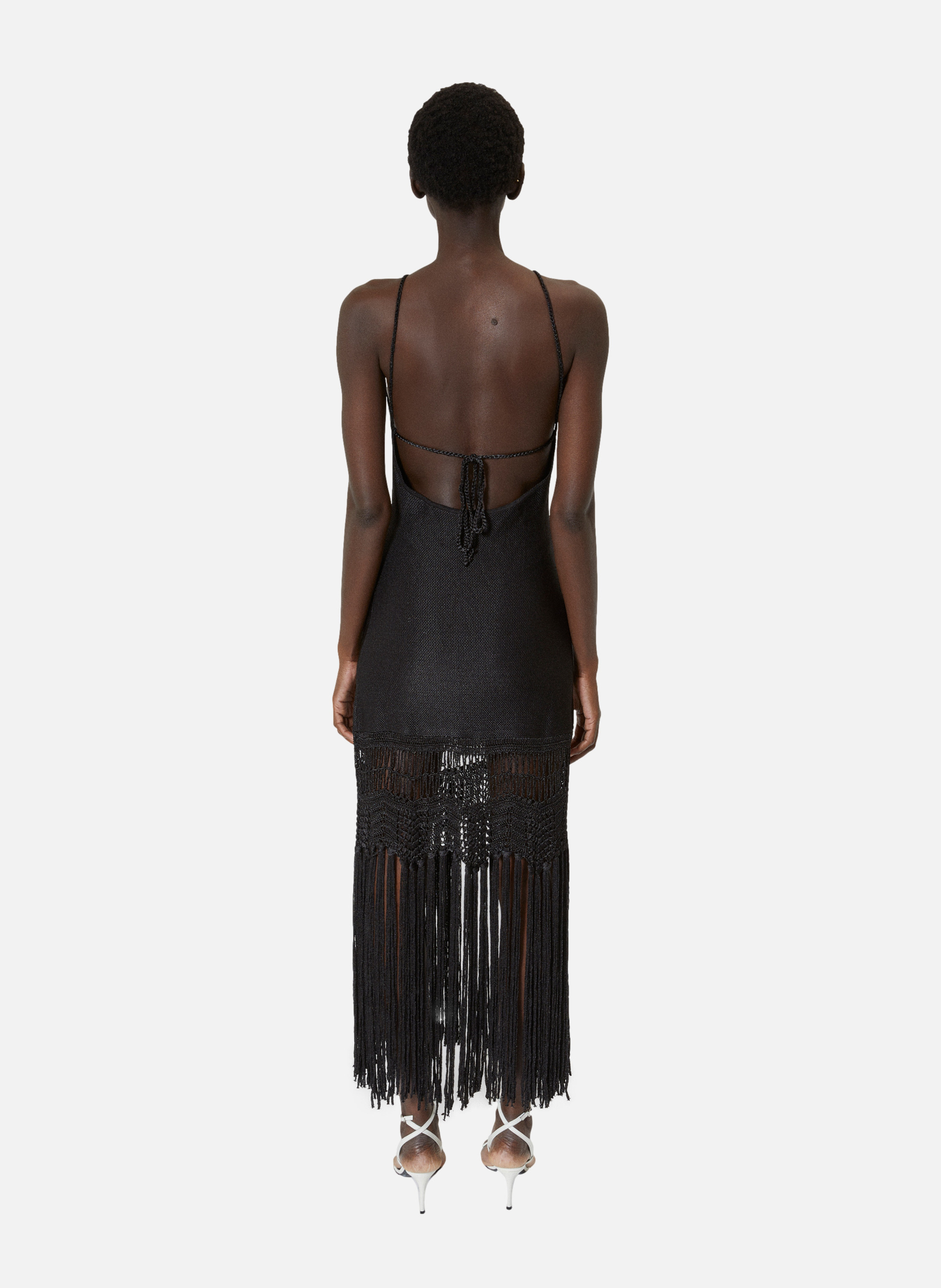 Robe longue dos nu avec franges en maille THE KOOPLES Noir