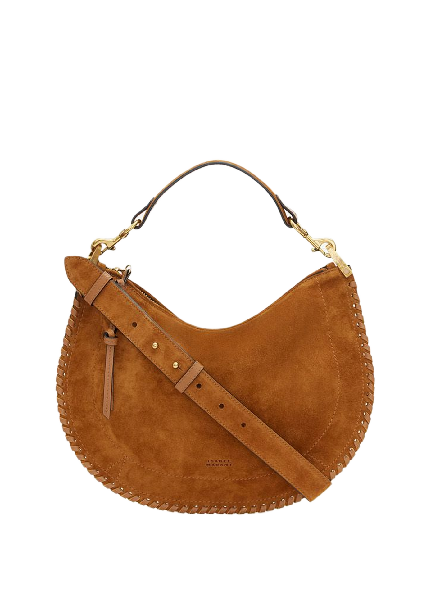 Sac Oskan soft zip en cuir de veau velours tressé ISABEL MARANT Marron